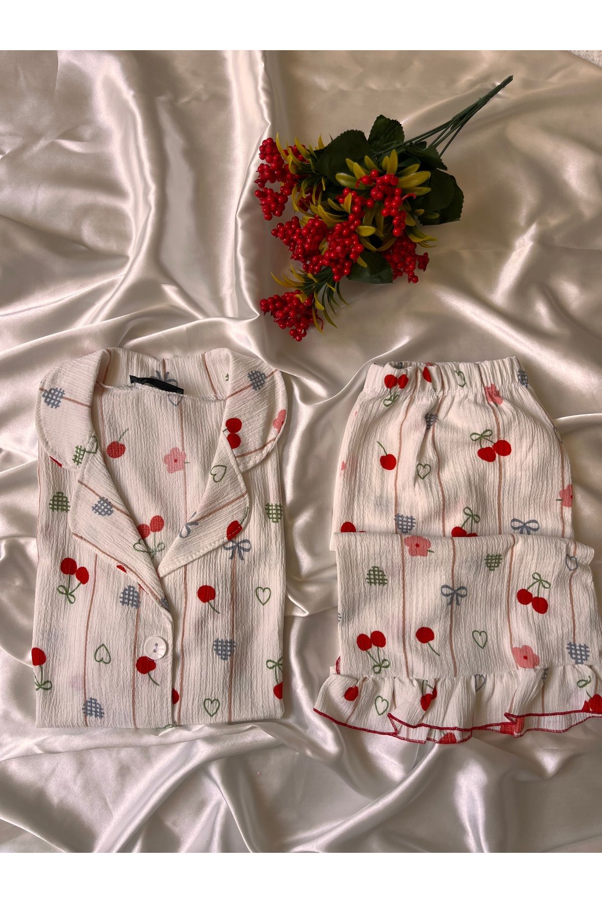 beshineunderwear Cherry Blossom Bürümcük Şortlu Pijama Takım