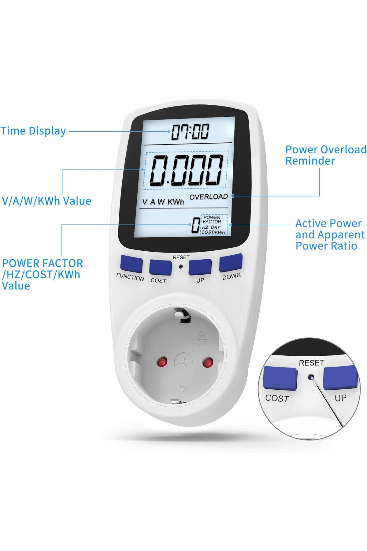 ideal STORE-Socket with digital wattmeter, MzoLife, LCD display, 230-250V, White 3