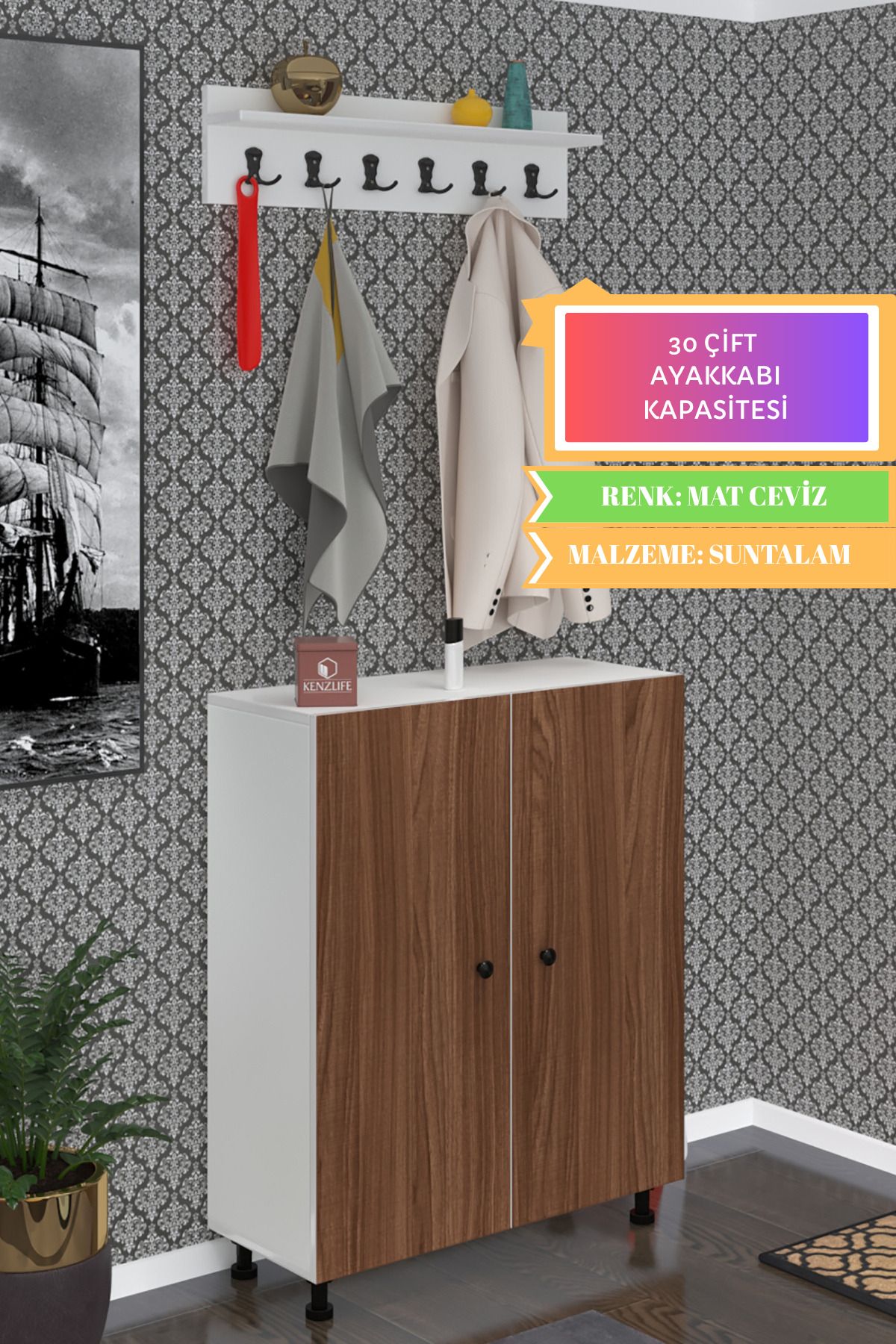 Kenzlife portmanto ayakkabılık ve askılık tomak6 cvzbyz 98*100*32 otuz çift ayakkabı kapasitesi
