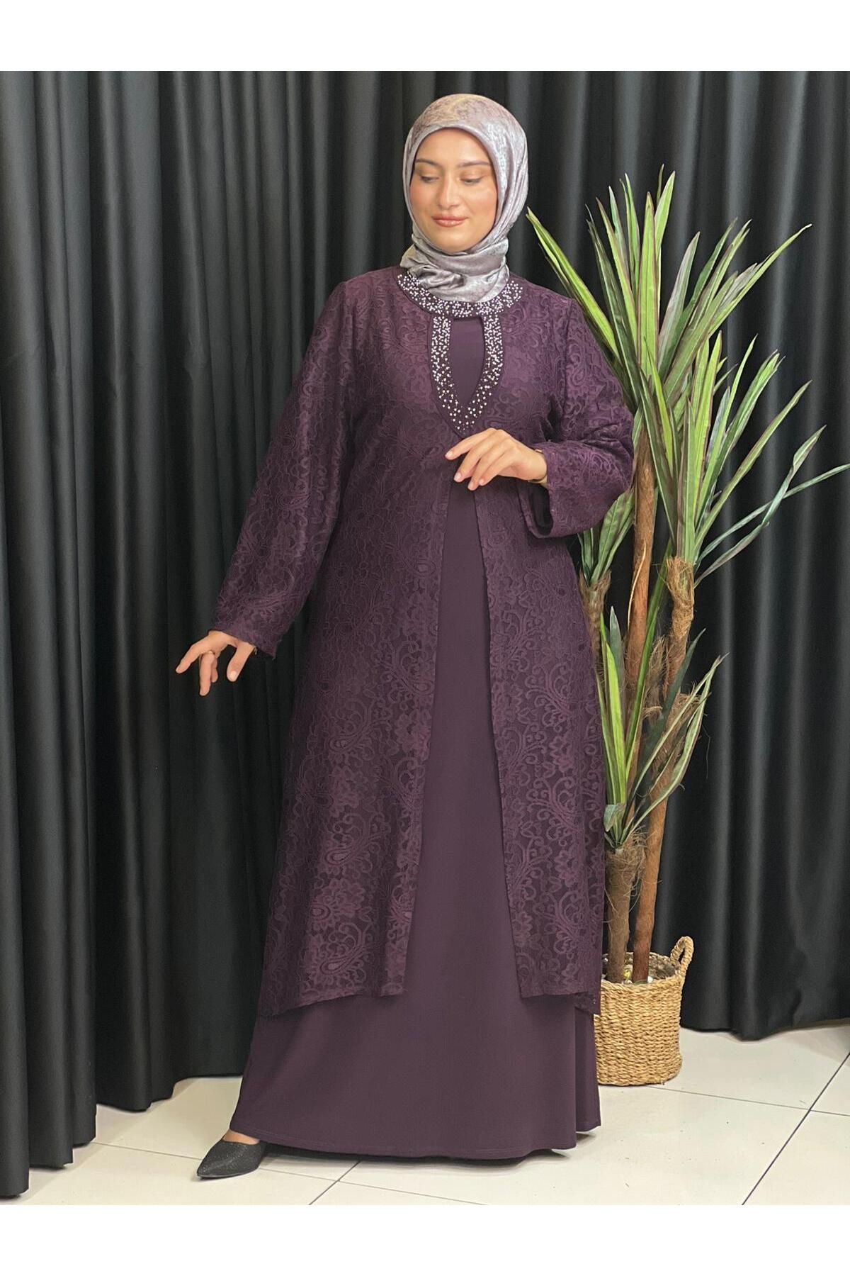 Butik büyük beden Üstü Güpür Elbise