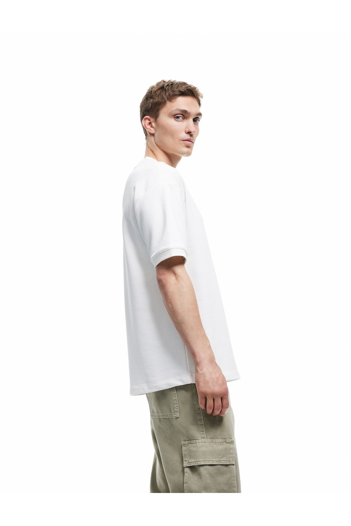 Koton Kısa Kollu Bisiklet Yaka Şardonlu Basic Oversize Tişört
