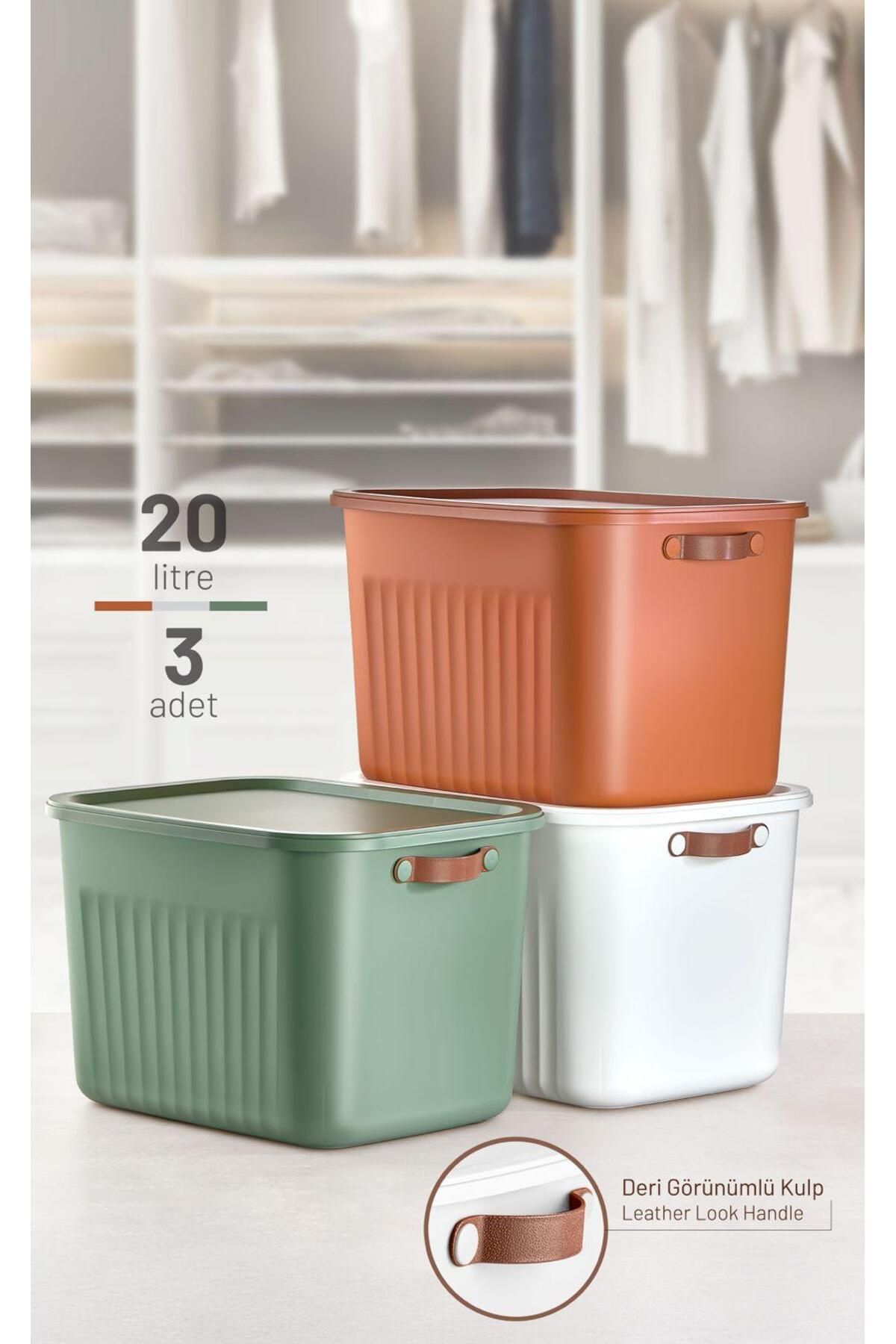 hemlife 3 ADET YENİ Saklama Kutusu JUMBO BOY  20 LT Plastik Düzenleyici Depolama Kutusu(Kiremit,Yeşil,Beyaz)