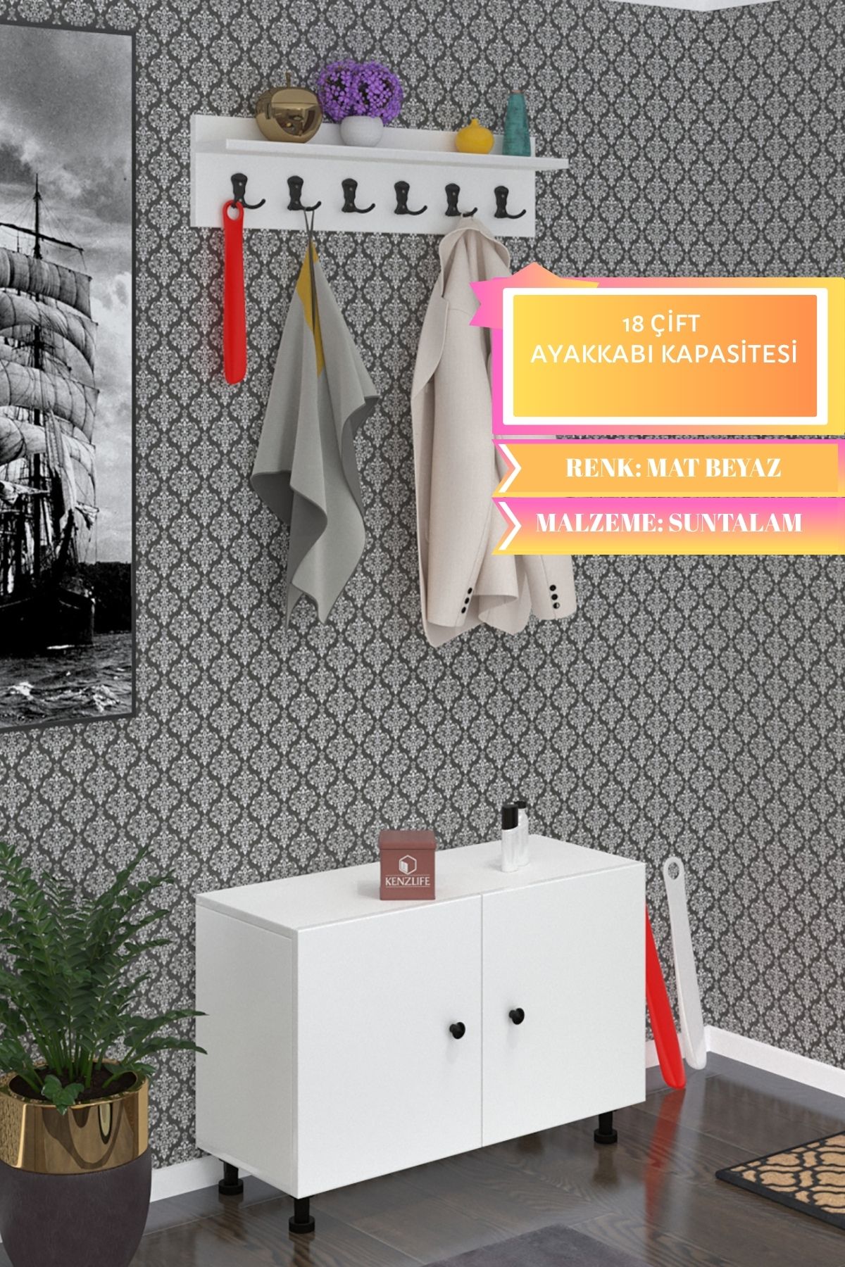 Kenzlife portmanto ayakkabılık ve askılık sandal3 byzbyz 53*120*32 onsekiz çift ayakkabı kapasitesi