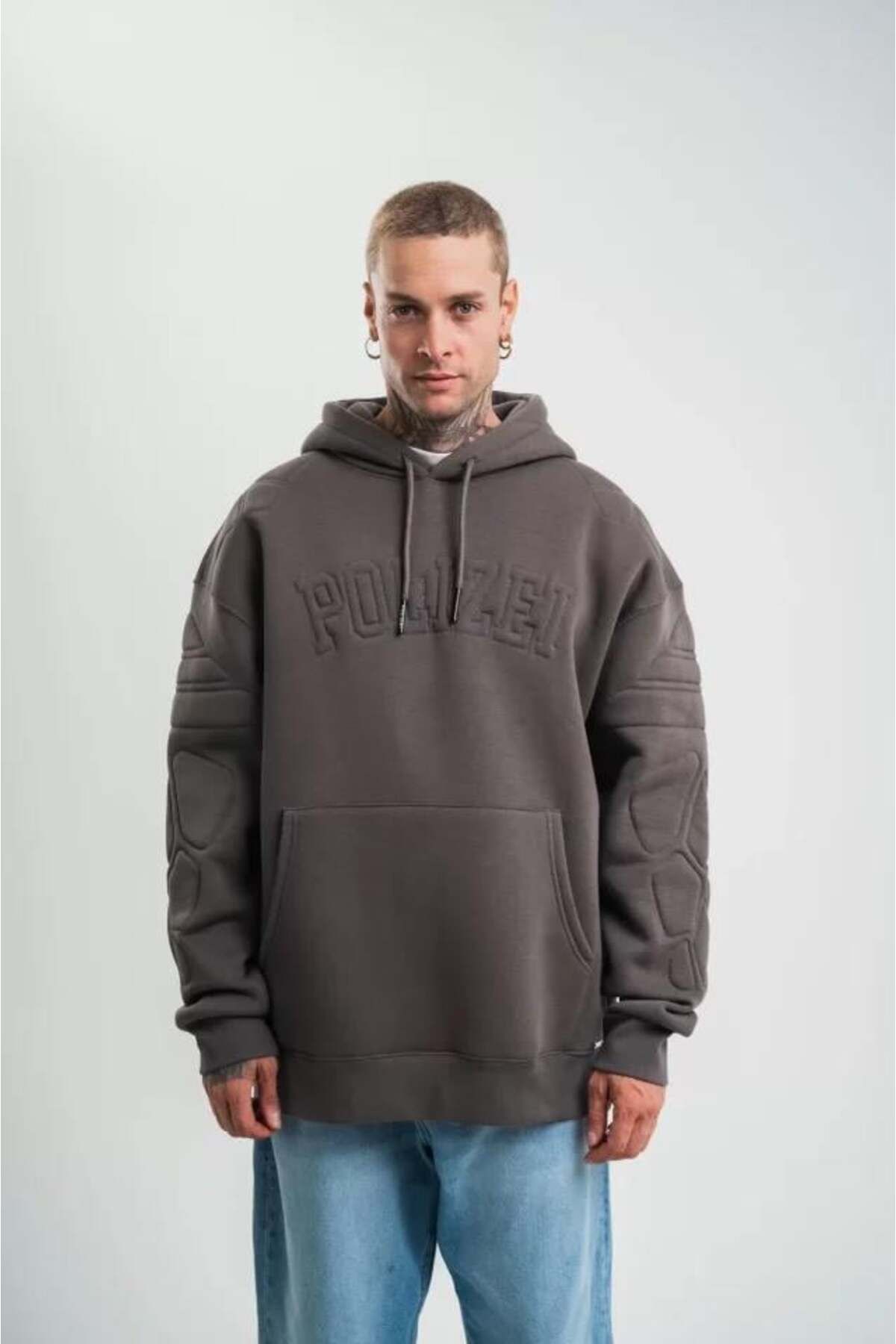 modamtn Double Oversize Kapşonlu Nakışlı SweatShirt - Füme