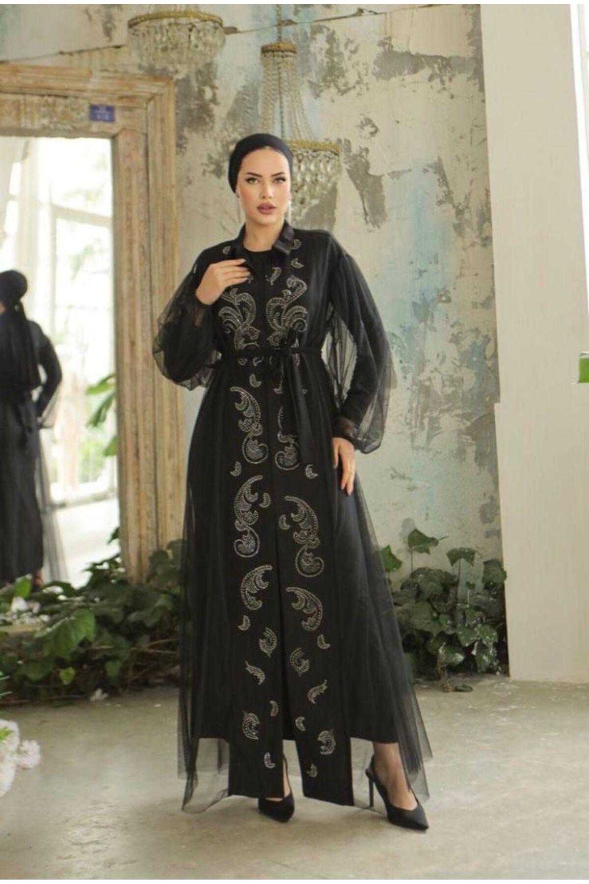 QSS Etnik Desen Tesettür Abaya Abiye