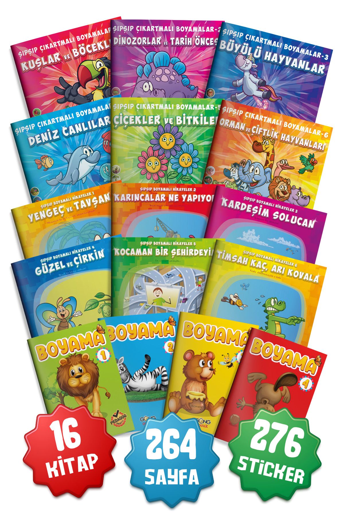 Gong 3-6 Yaş Dev Çocuk Boyama ve Yapıştırmalı (Sticker'lı) Kitap Seti