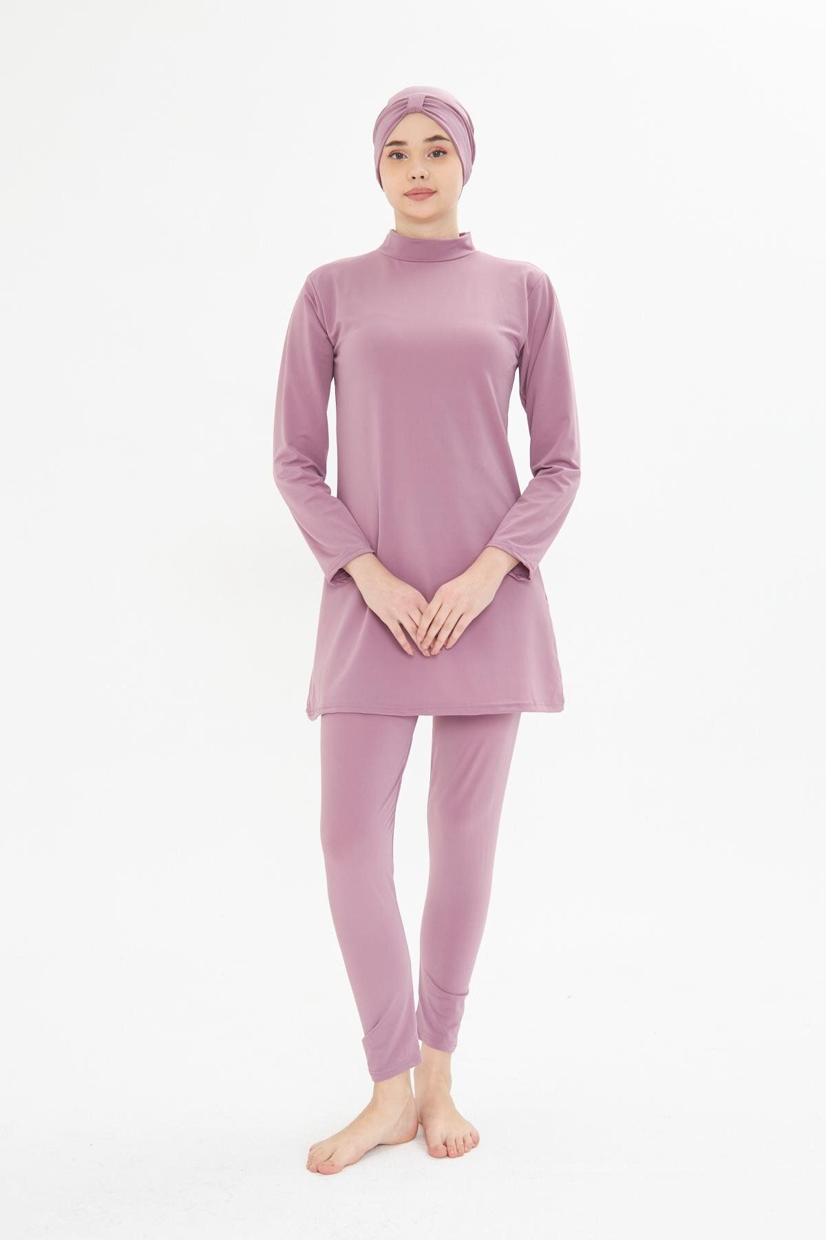 Fantasy Tam Kapalı Likralı Tesettür Mayo Pembe 3485-P