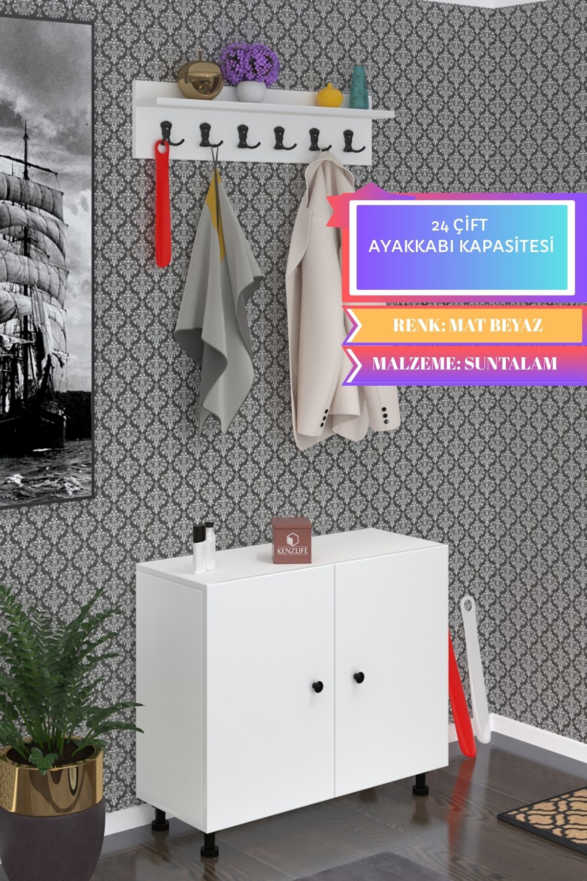 Kenzlife portmanto ayakkabılık ve askılık sandal4 byzbyz 68*120*32 yirmidört çift ayakkabı kapasites