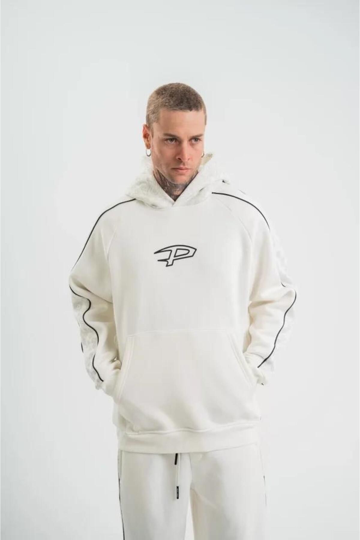 modamtn POLIZEI Premium Kalite Unisex Kapşonlu Ara Biyeli SweatShirt - Beyaz