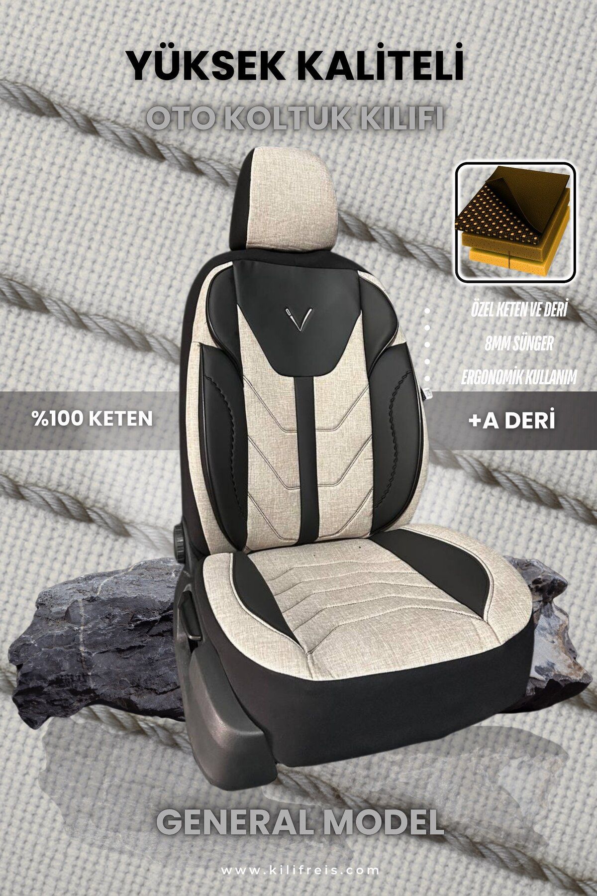 KILIFREİS GENERAL SERİSİ - BEYAZ RENK KOLTUK KILIFI & Ön Arka 5 Koltuk Tam Set