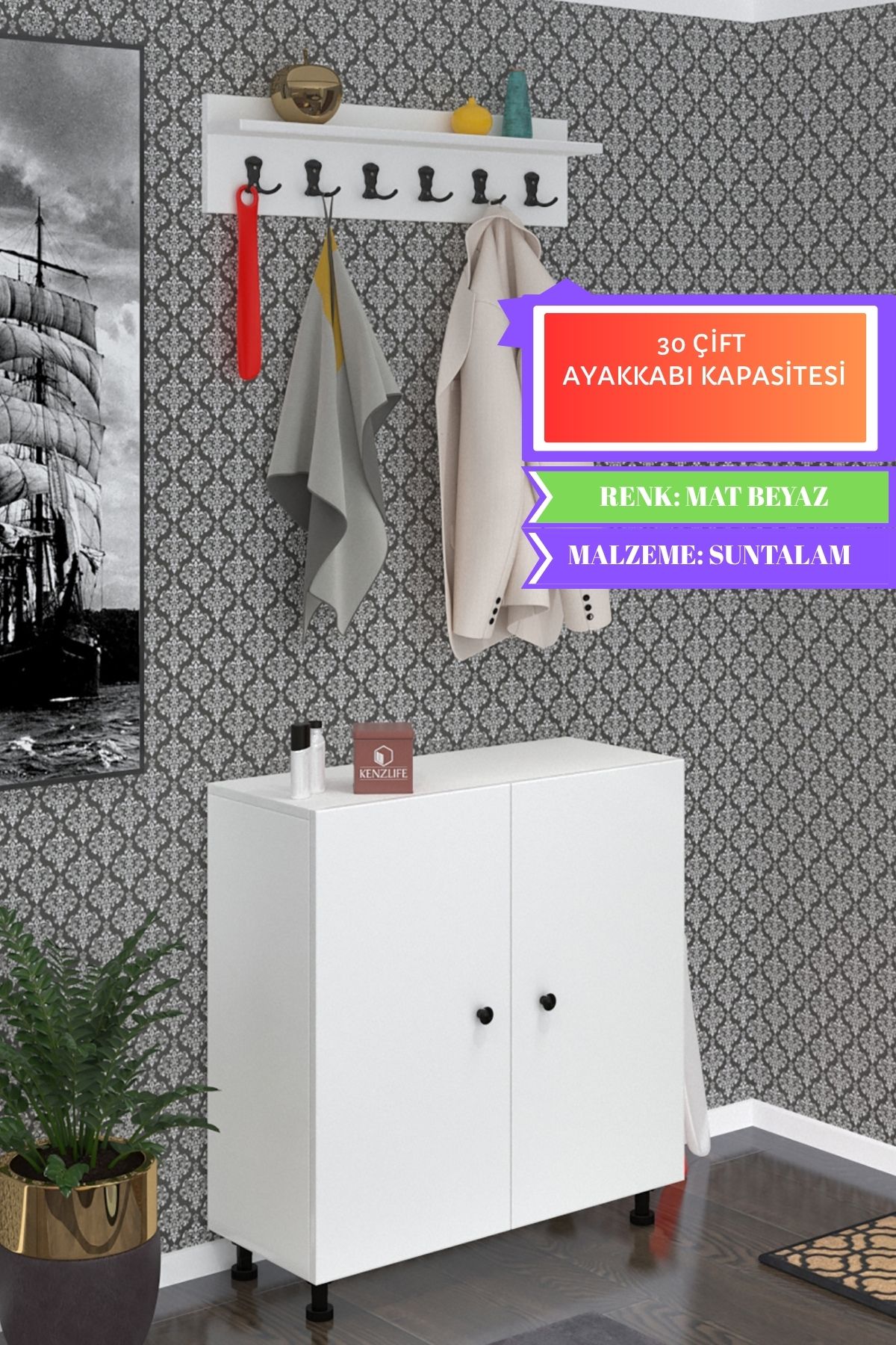 Kenzlife portmanto ayakkabılık ve askılık sandal5 byzbyz 83*120*32 otuz çift ayakkabı kapasitesi