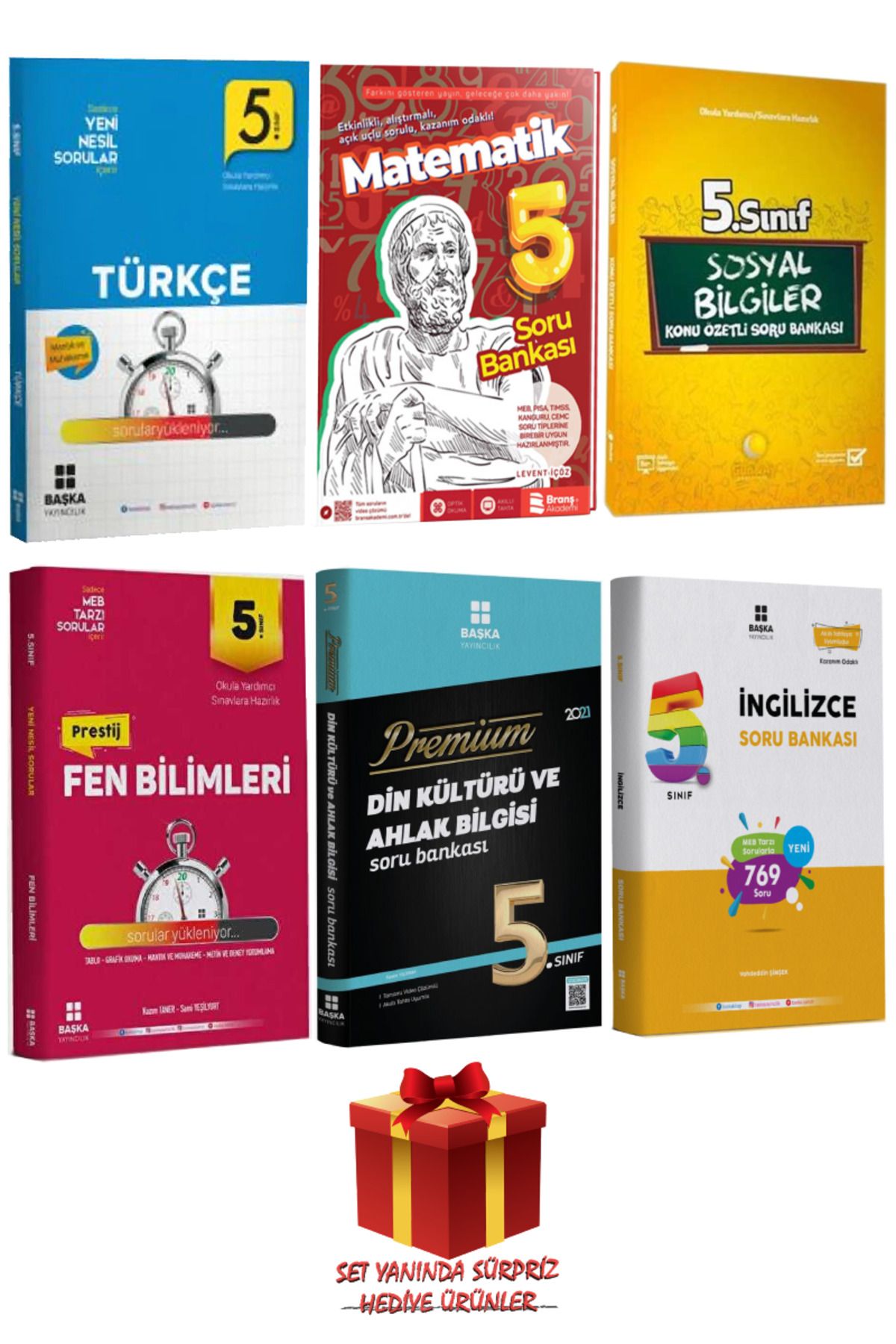 Başka Yayıncılık 5. Sınıf Türkçe+Matematik+Sosyal Bilgiler+Fen Bilimleri+Din Kültürü+İngilizce Soru Bankası Seti