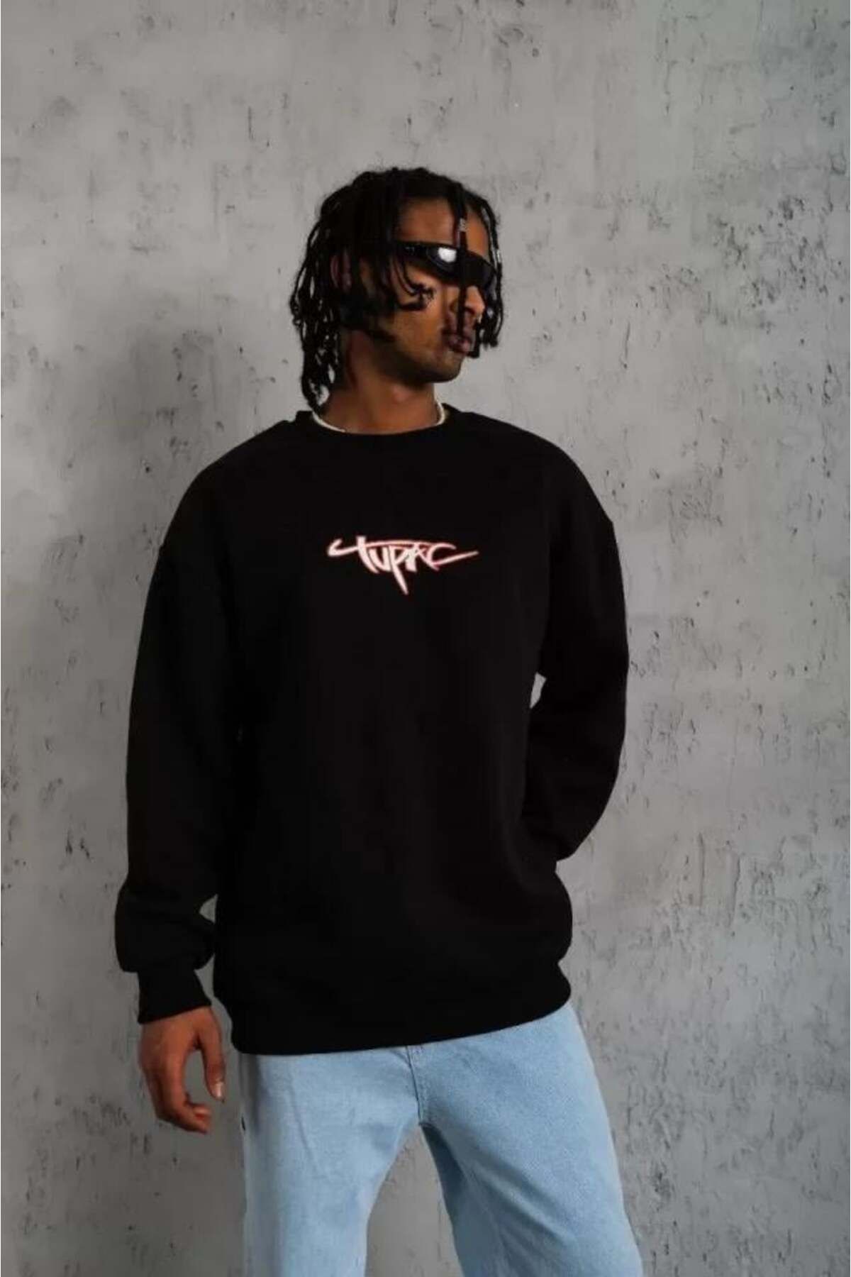 modamtn Erkek 3 İplik Gangster Baskılı Sweatshirt - Siyah