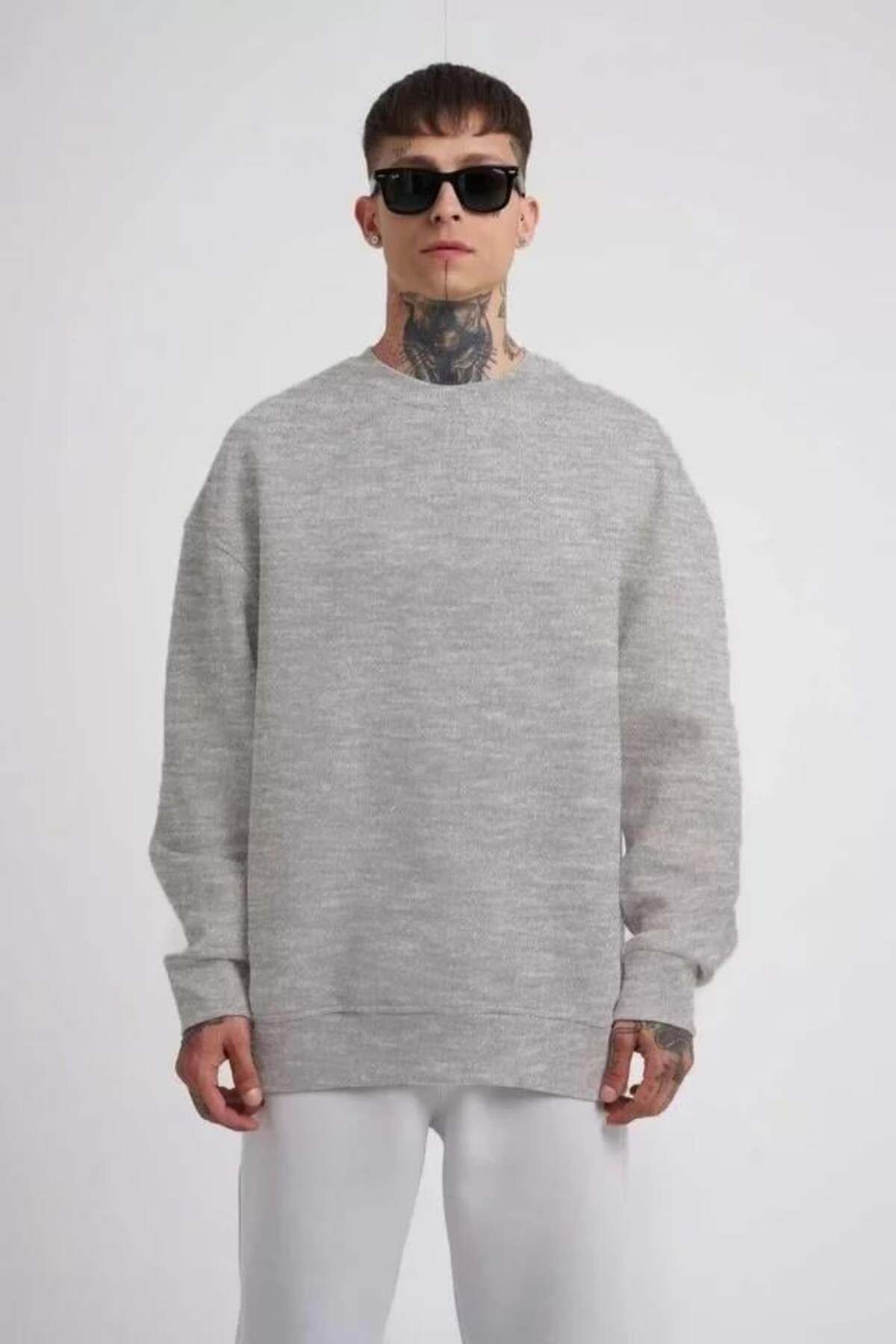 modamtn Unisex Biskilet Yaka Üç İplik SweatShirt - Gri