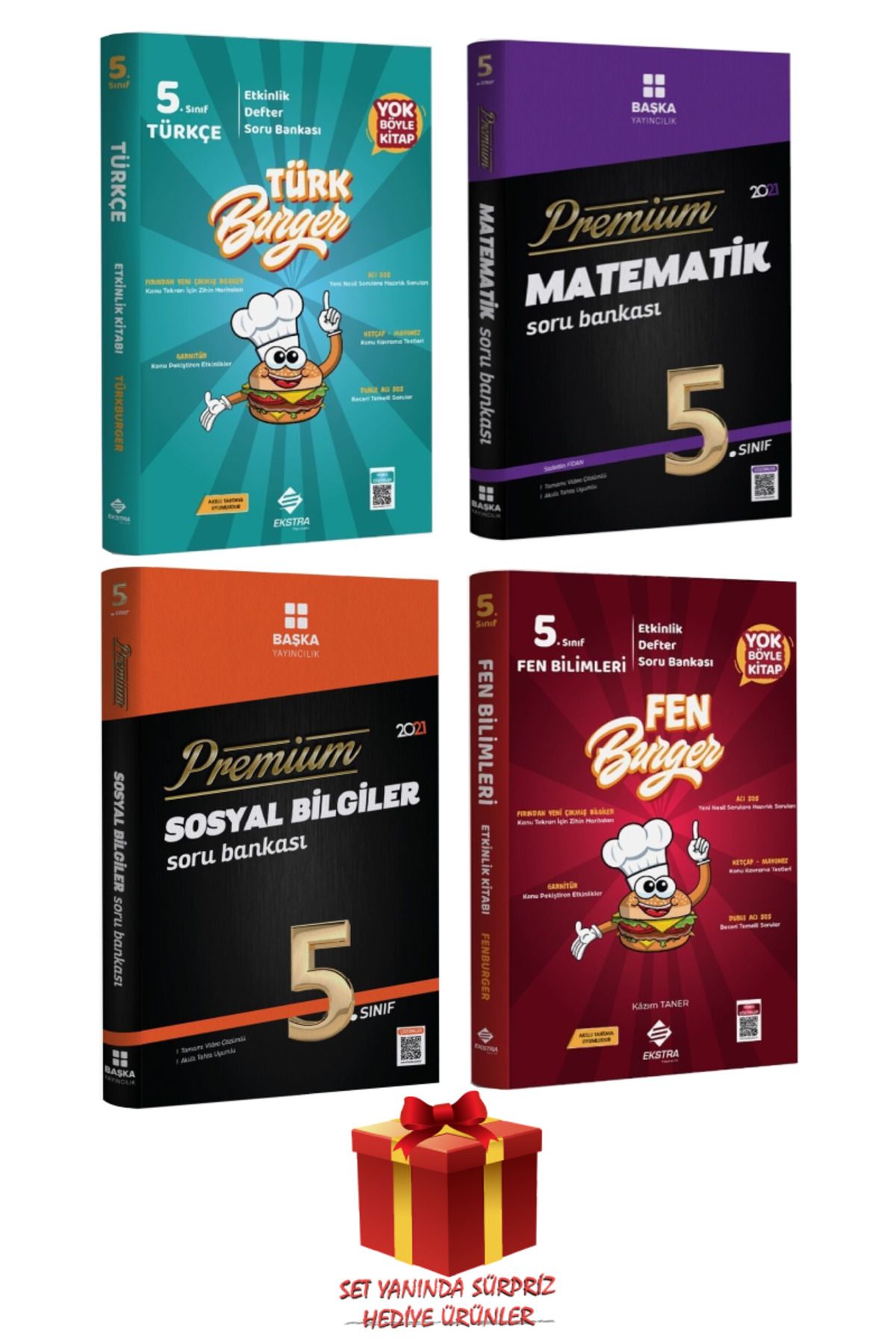 Başka Yayıncılık 5. Sınıf Türkçe+Matematik+Sosyal Bilgiler+Fen Bilimleri Soru Bankası Seti+Hediye