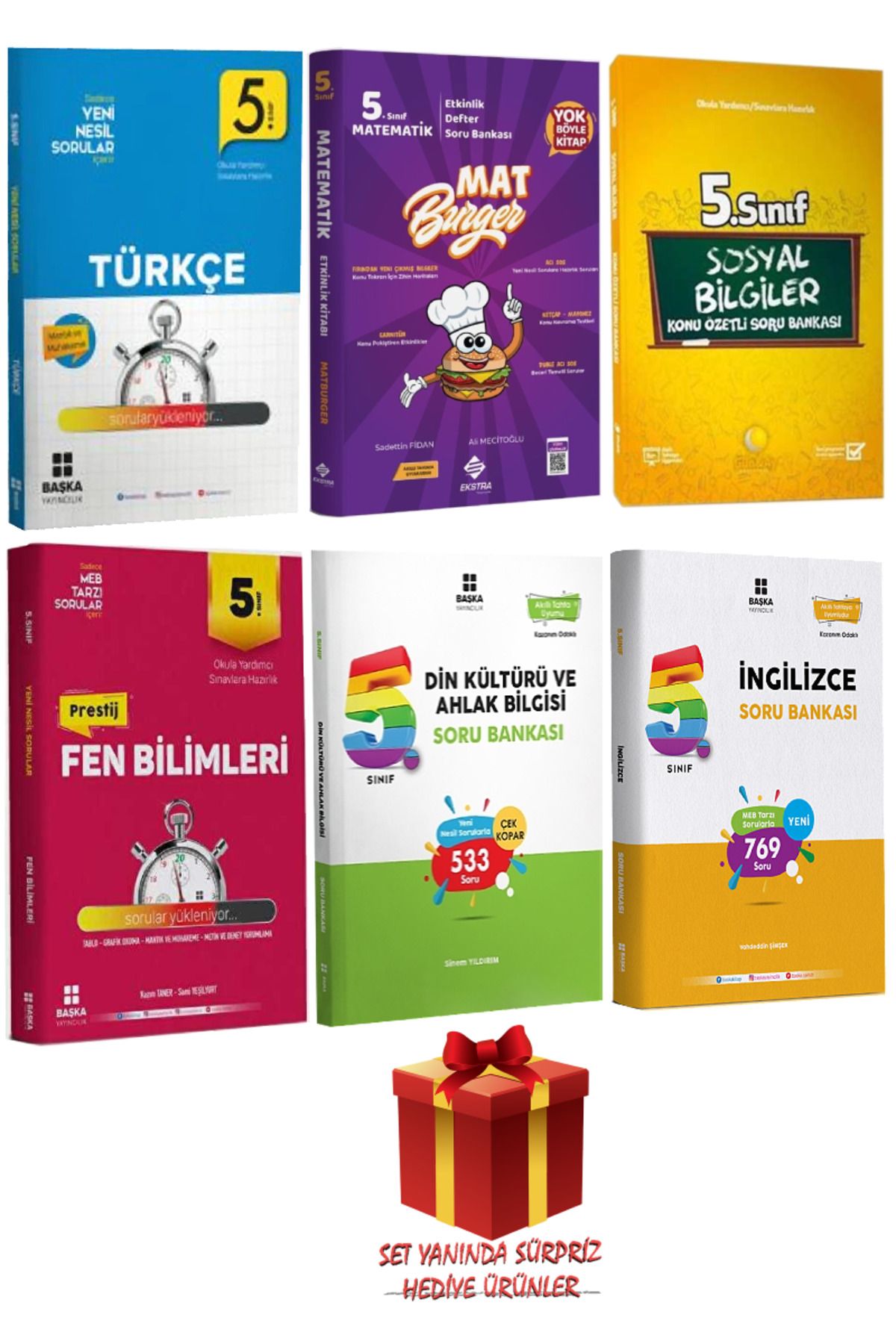 Başka Yayıncılık 5. Sınıf Türkçe+Matematik+Sosyal Bilgiler+Fen Bilimleri+Din Kültürü+İngilizce Soru Bankası Seti