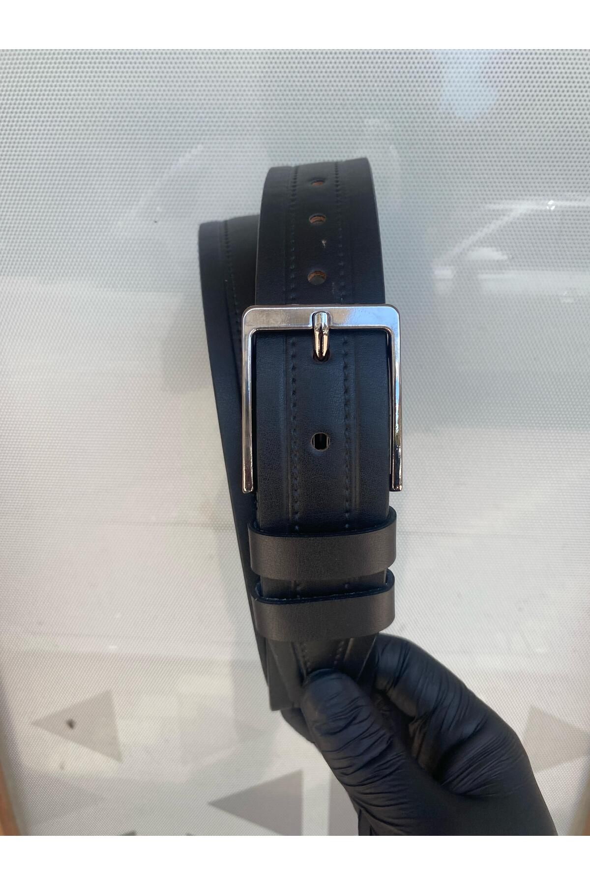 Gesa Erkek suni deri spor siyah desenli kemer 4 cm
