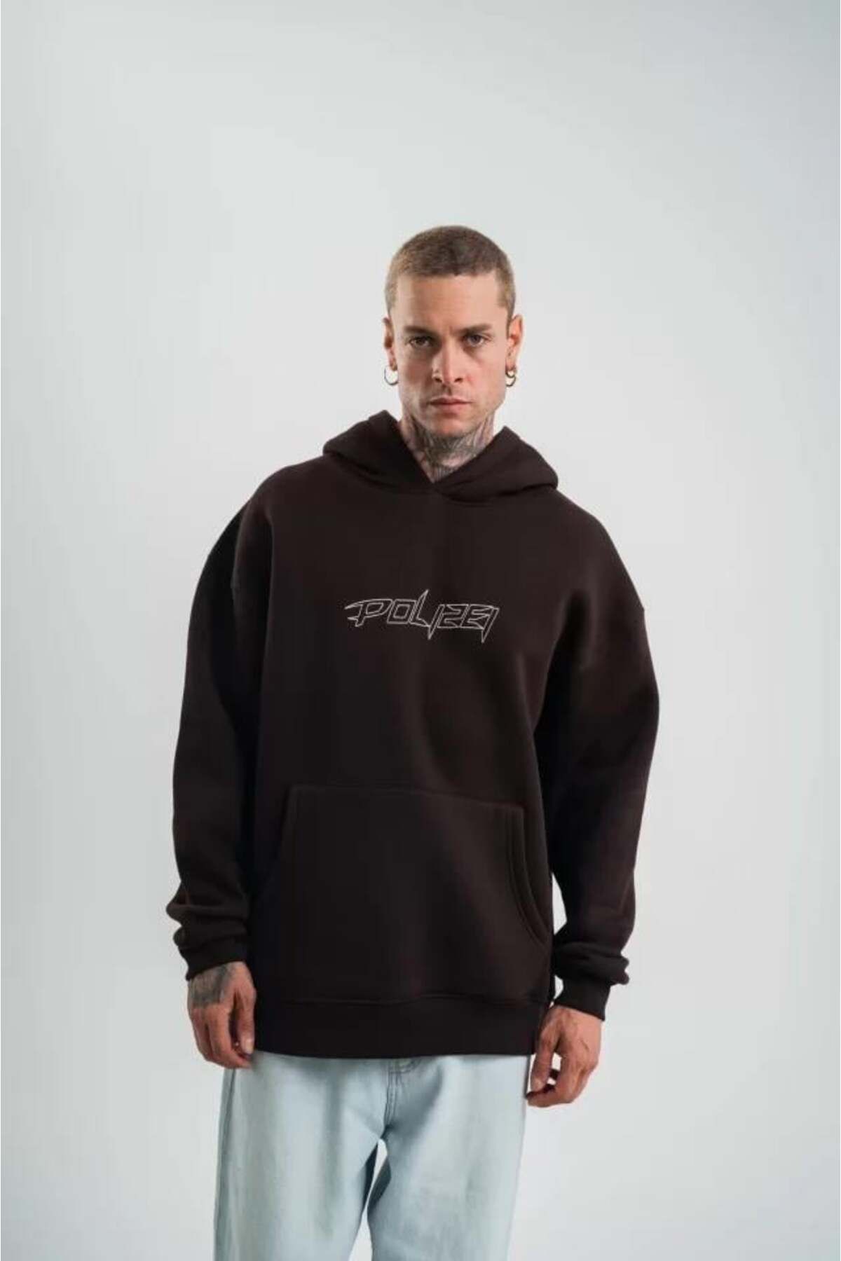 modamtn Unisex Üç İplik Kapşonlu Nakışlı SweatShirt - Kahve