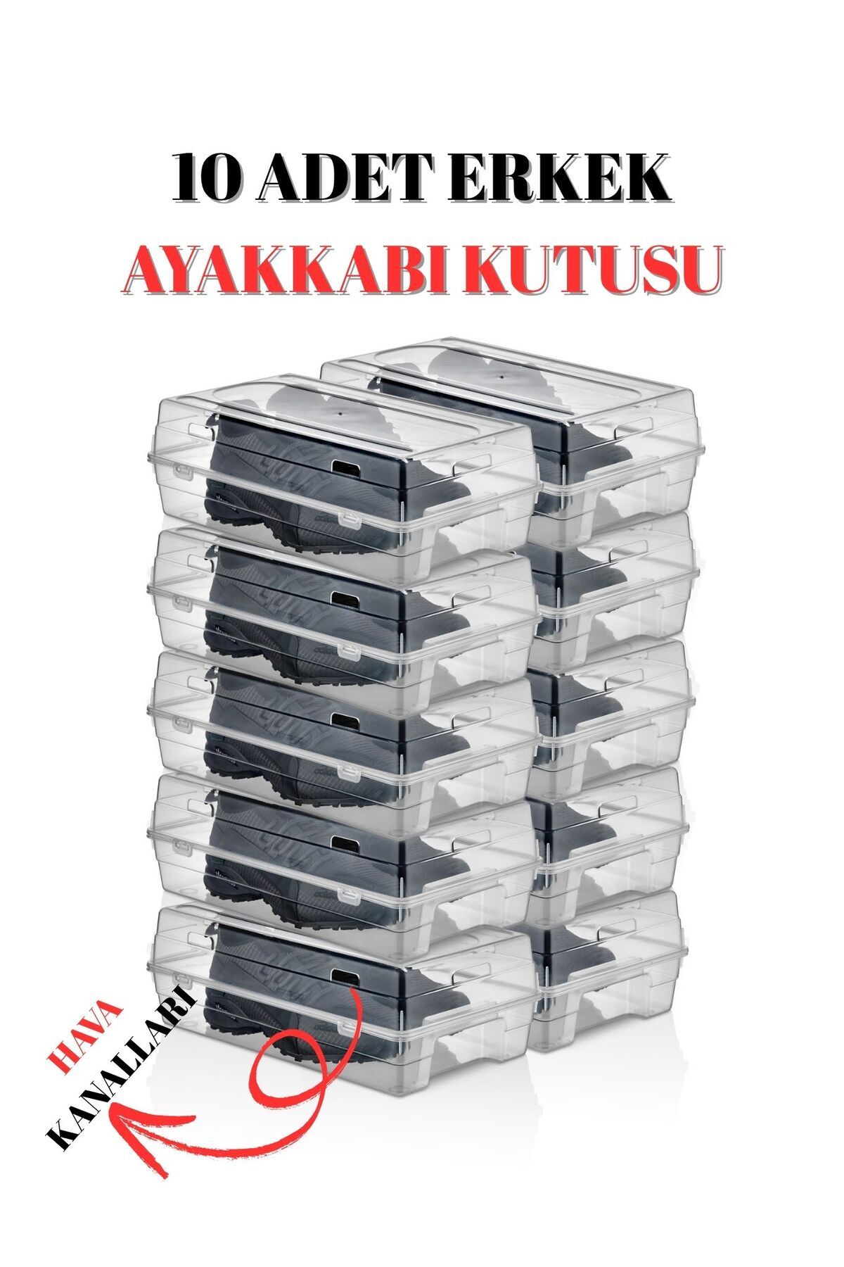 ALP HOME 10'lu Erkek Ayakkabı Saklama Kutusu – Üst Üste Dizilebilir, Kapaklı Tasarım