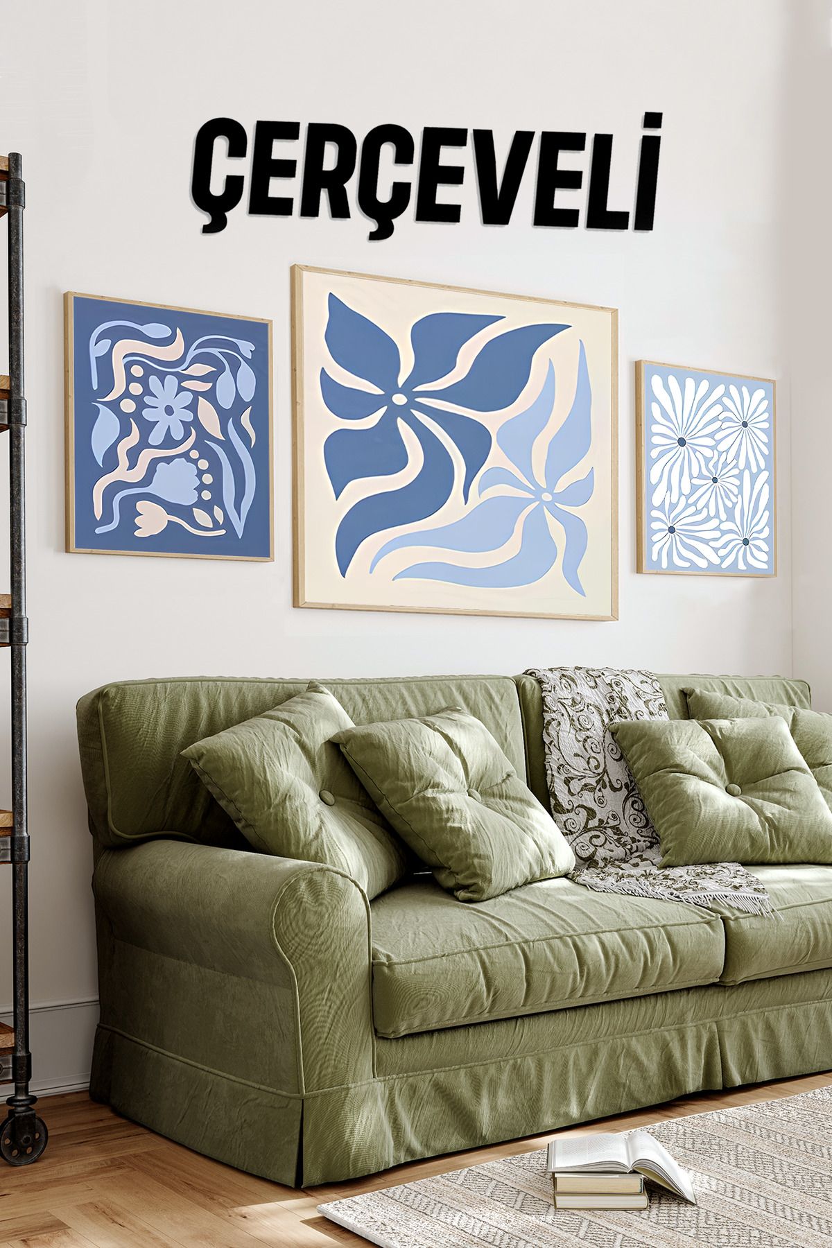 kutuTR 🖼️ Soyut Çiçek Dalgası 3'lü Tablo Seti (MDF – UV Baskılı – Ahşap Çerçeveli) 4242125