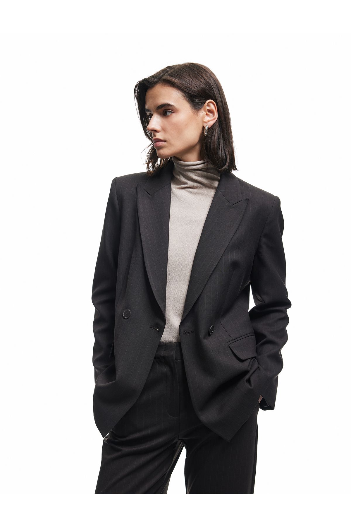 Koton Kapaklı Çift Cepli Uzun Kollu Kruvaze Blazer Ceket