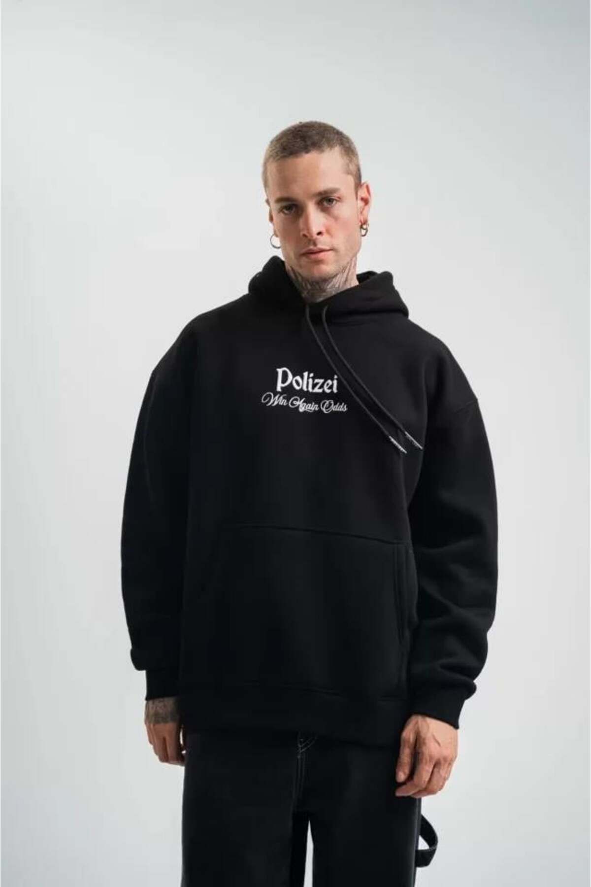 modamtn POLIZEI Premium Kalite Kapşonlu Dijital Patchli SweatShirt - Siyah