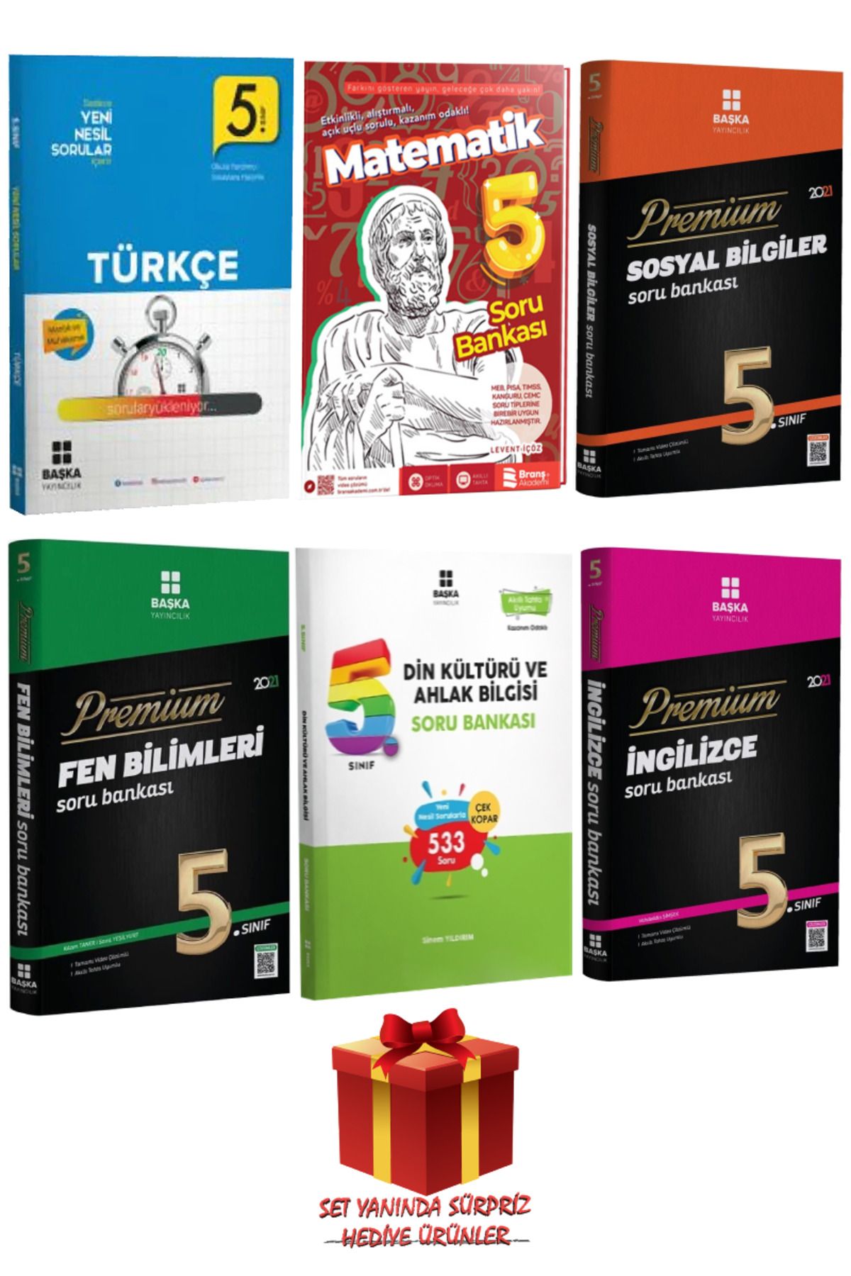 Başka Yayıncılık 5. Sınıf Türkçe+Matematik+Sosyal Bilgiler+Fen Bilimleri+Din Kültürü+İngilizce Soru Bankası Seti