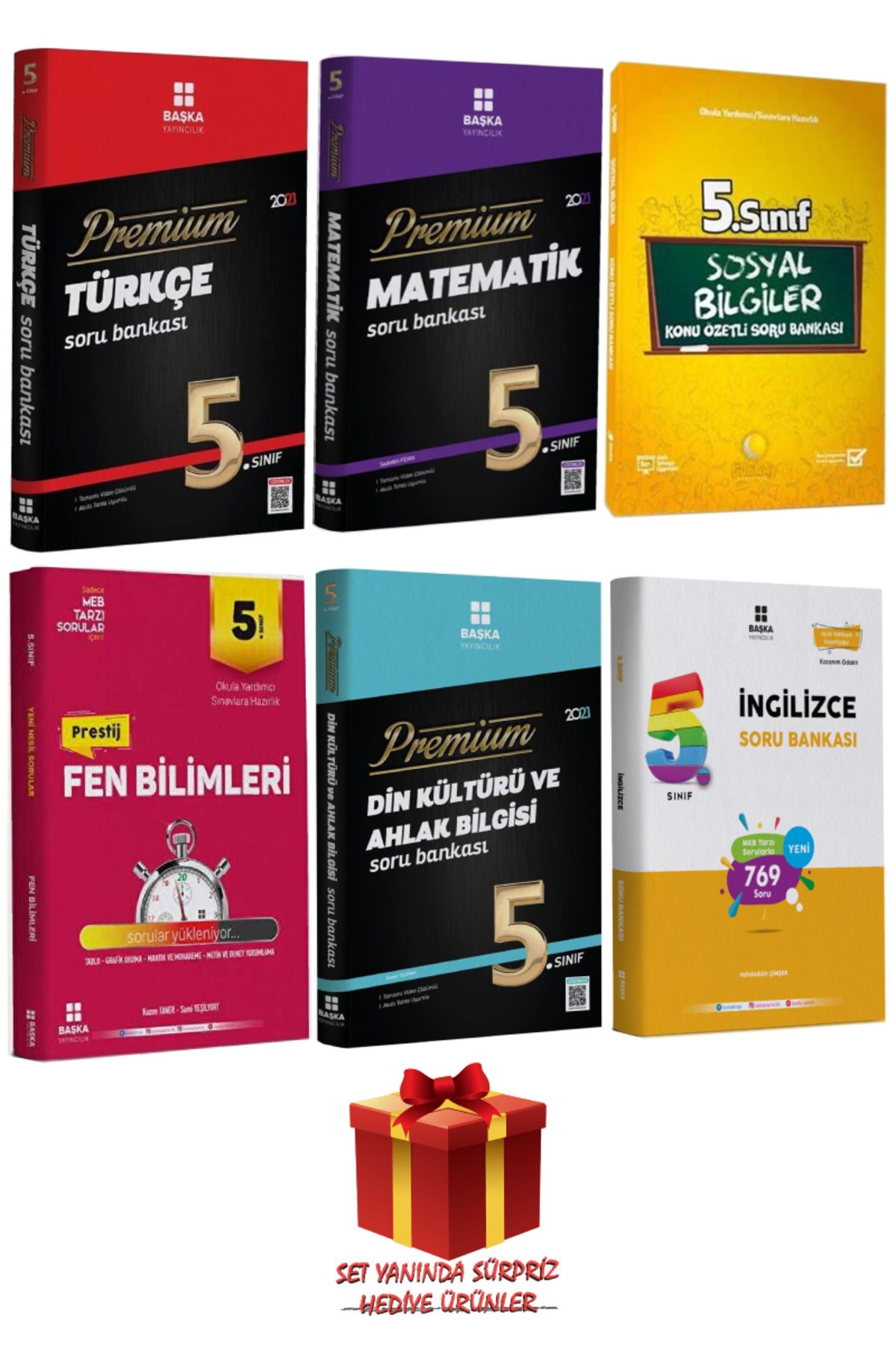 Başka Yayıncılık 5. Sınıf Türkçe+Matematik+Sosyal Bilgiler+Fen Bilimleri+Din Kültürü+İngilizce Soru Bankası Seti