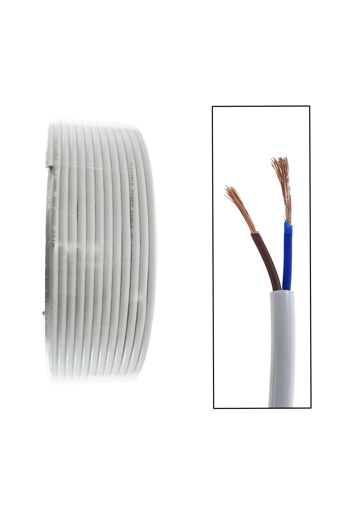 OEM-MYYM electrical cable roll, 2 x 1 mmp, copper, 100m, CEMYYM-2-1MM-WH, 2C, 300/500V, white 3