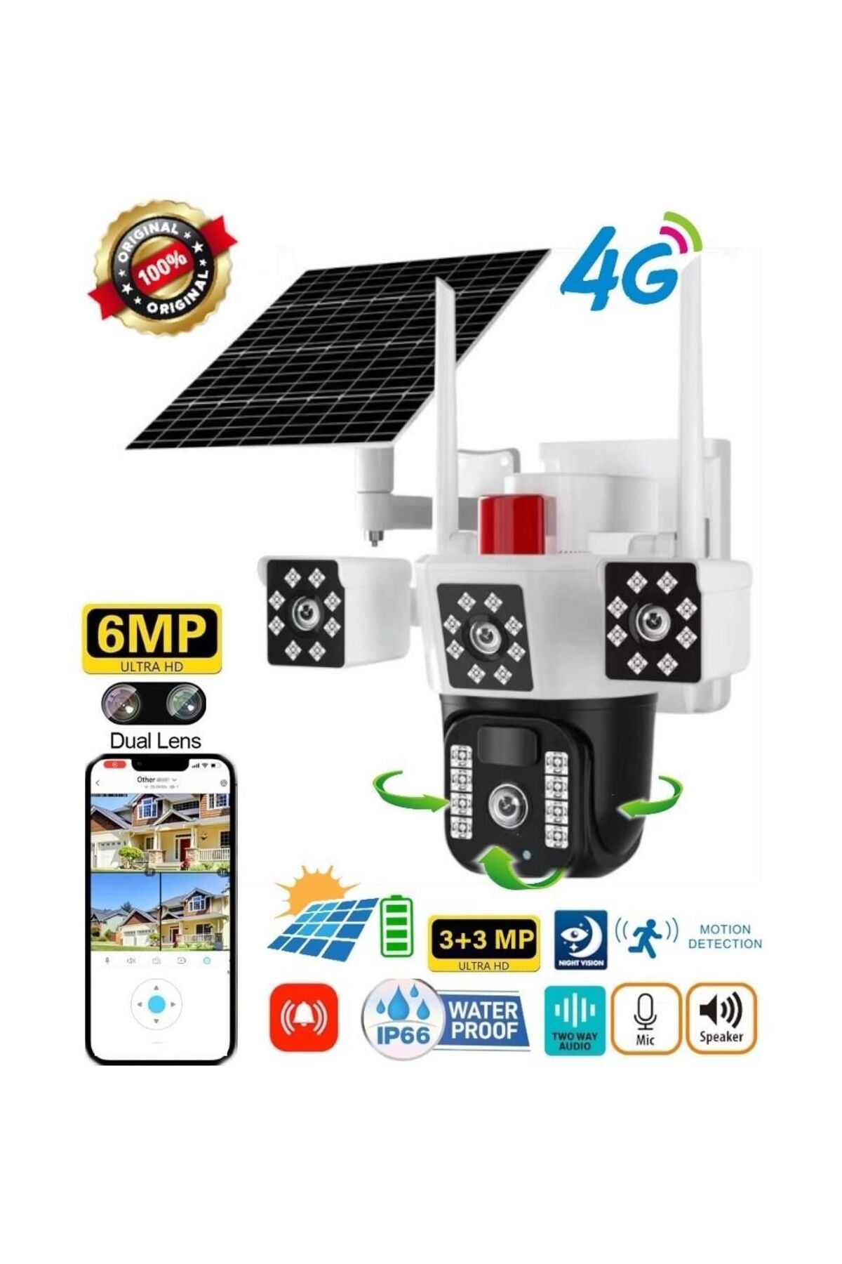 Bolsat O-KAM 3030 4G SİM KARTLI Solar 6MP PTZ Dual LENS IP KAMERA