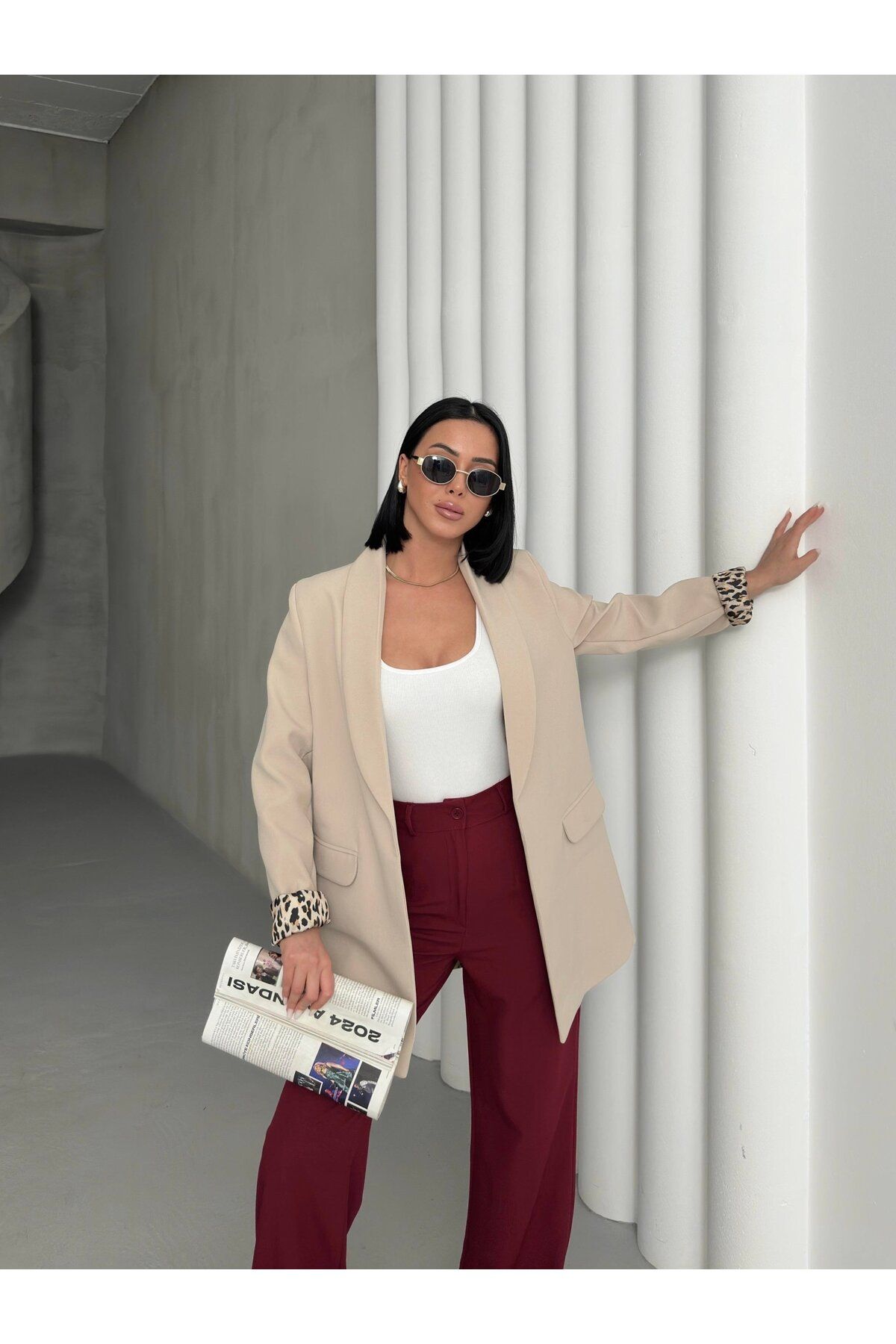FATOŞ BUTİİK Leopar Astar Detaylı Blazer Ceket