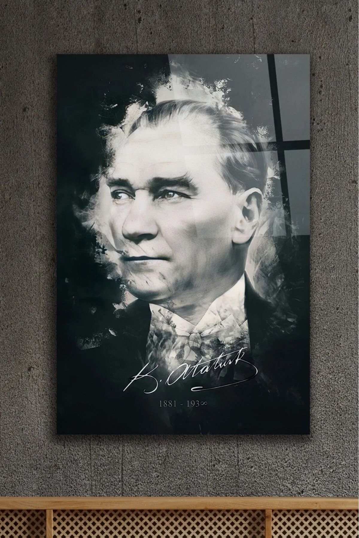 CANVASUM Mustafa Kemal Atatürk Siyah Beyaz Stil CAM TABLO