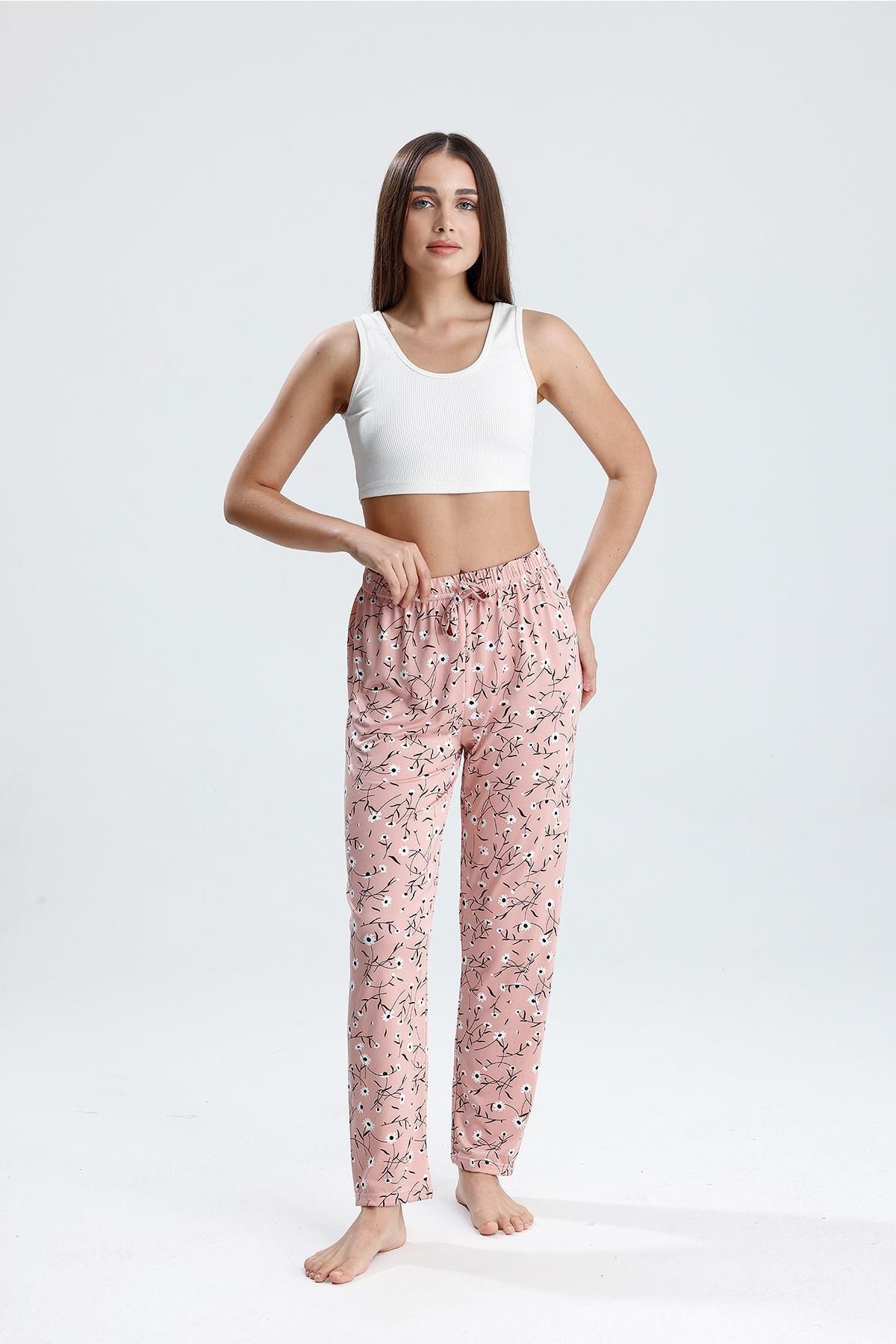 Kompedan Kadın Çiçek Desenli Uzun Pijama Pantolon | Pembe