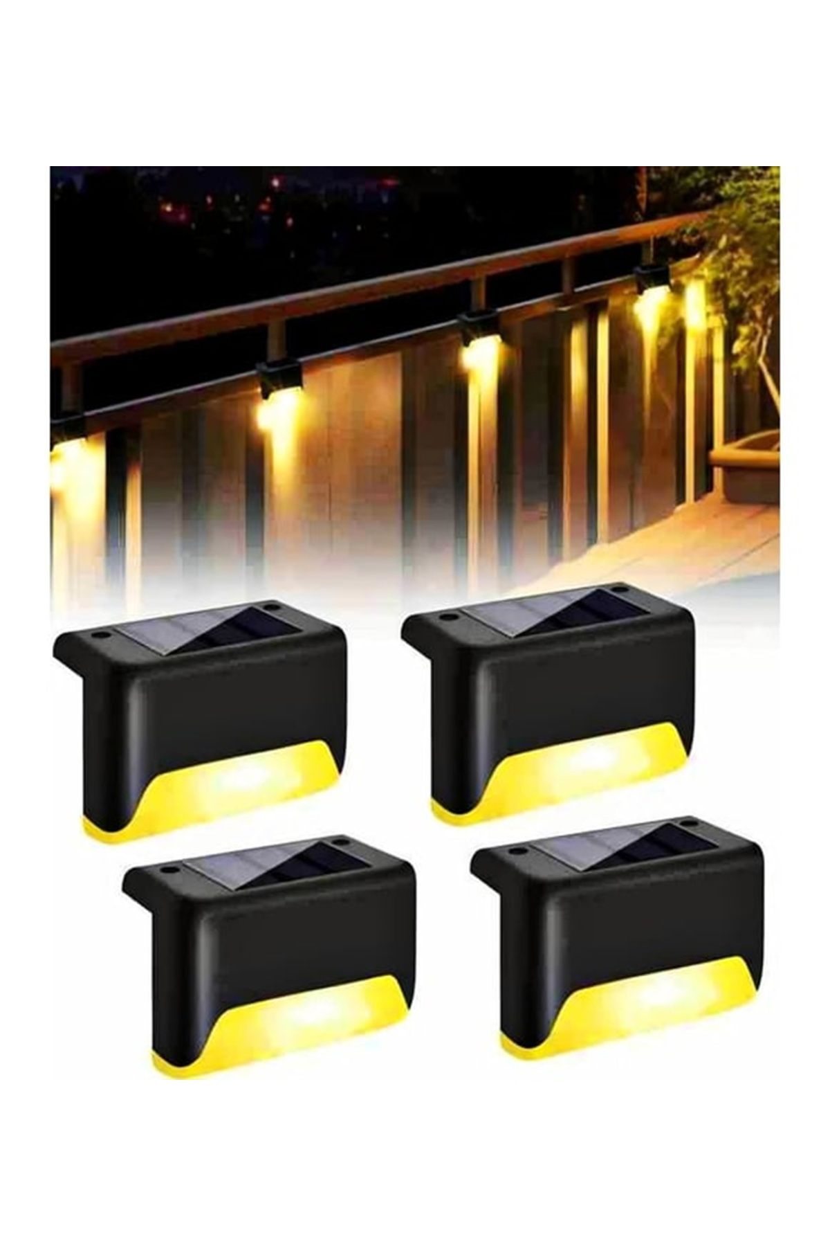 NEALIRSANUCUZ Solar Güneş Enerjili Şarj Edilen Köşebent Merdiven Veranda Bahçe Led Lamba Siyah (4adet)