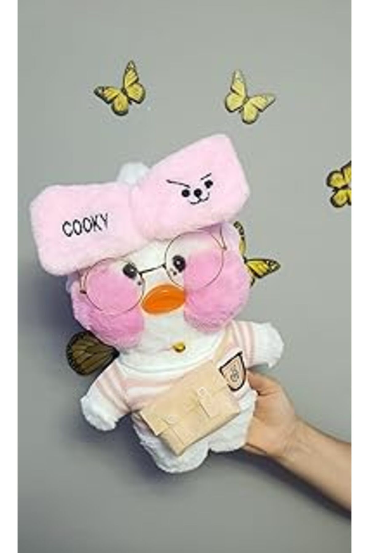 Mu Art Ahşap Lalafanfan Kawaii Karikatür 30 Cm Ördek Pembe Kıyafetli Aksesuarlı Beyaz