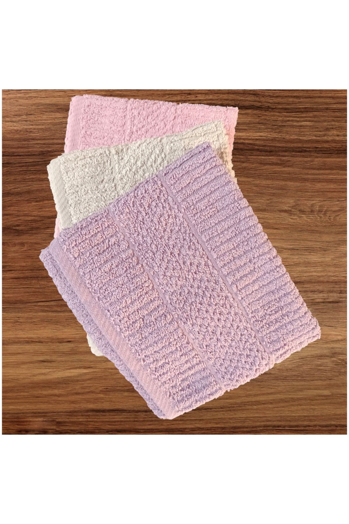havloom Sütun Desenli Jakarlı El Havlusu - Yüz Havlusu - Baş Havlusu 3'lü Set Pembe - Bej - Mor 50*90 cm