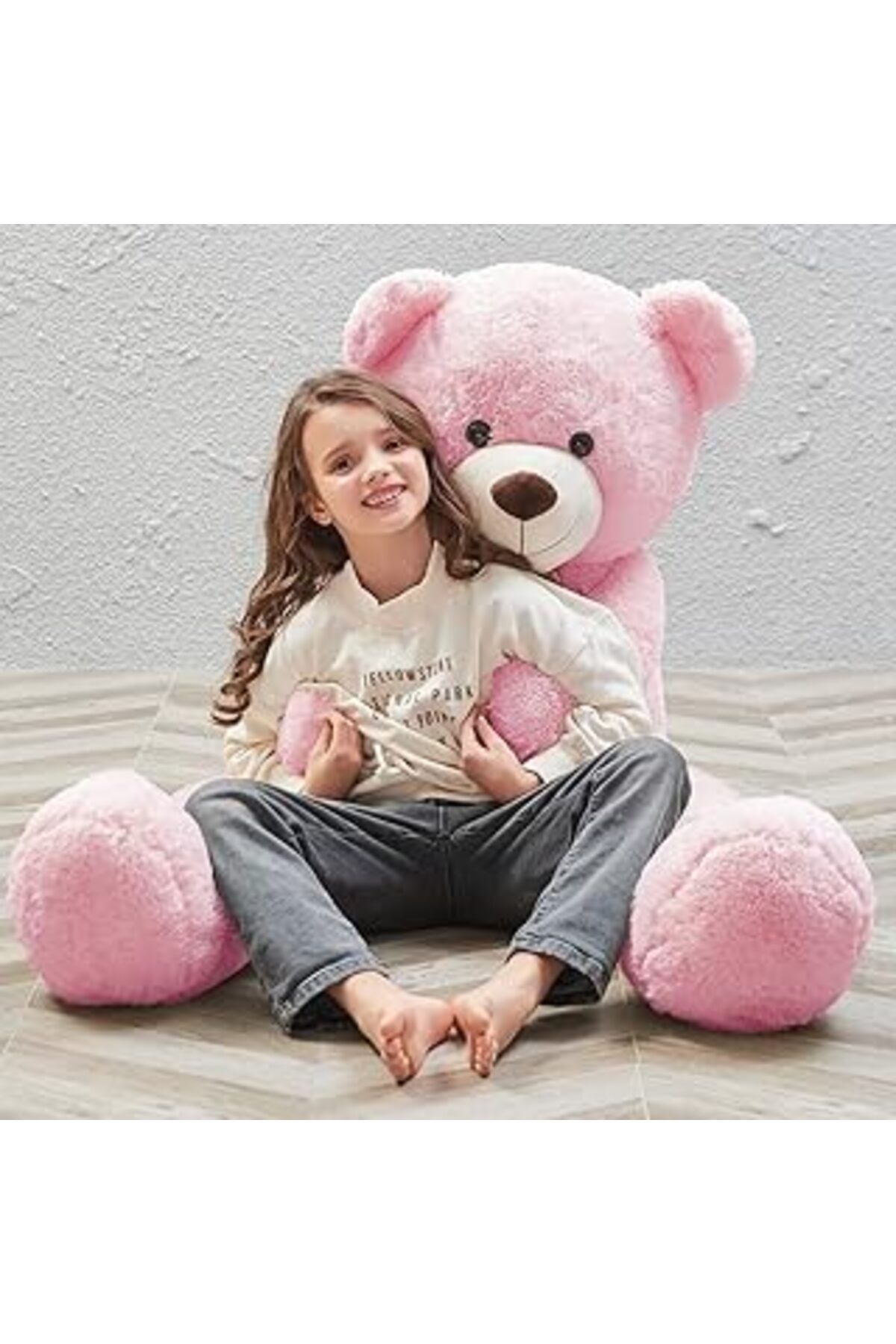 Mu Art Ahşap Peluş 120 Cm Papyonlu Sevimli Ayı - Sevgiliye Özel Hediye Pembe