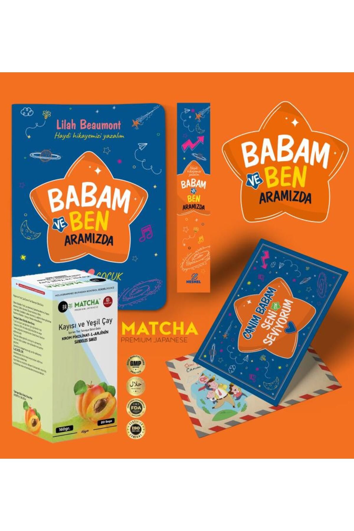nesnel yayınlar Babam ve Ben Aramızda Ayraç Kartpostal - Kayısı Matcha Çayı