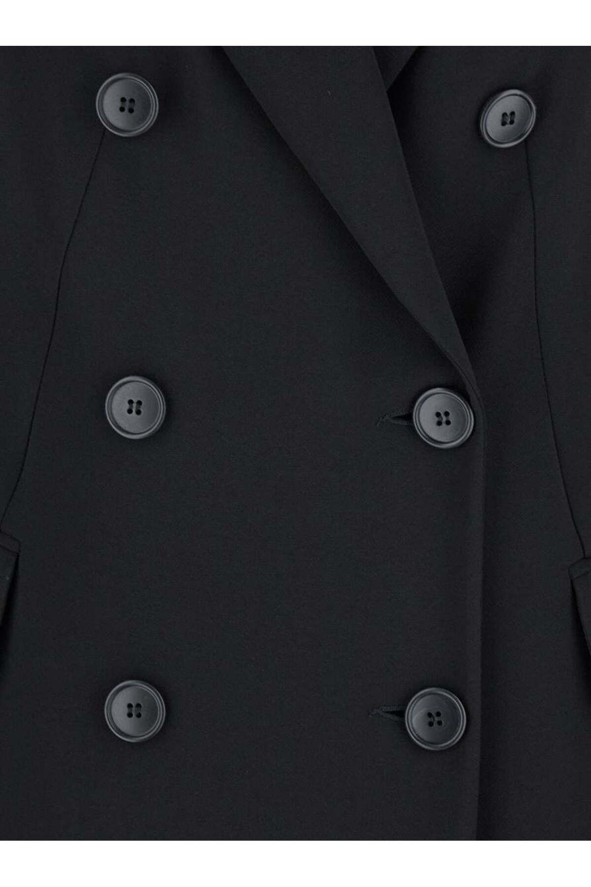 PLAIN-Palton negru „Cady” cu închidere dublă din material textil, pentru femei 2