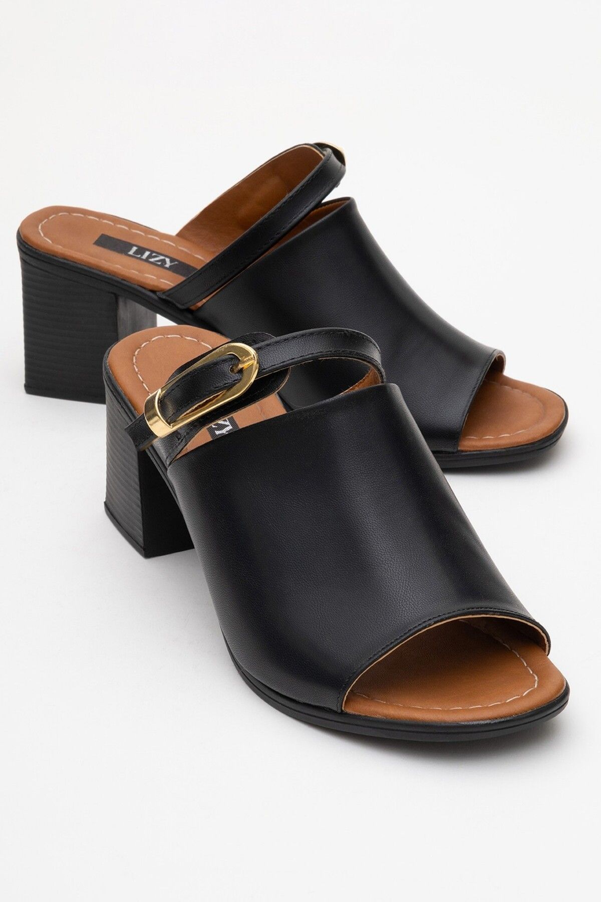 Lizy Shoes Kalın Bantlı Toka Detaylı Kadın Topuklu Terlik
