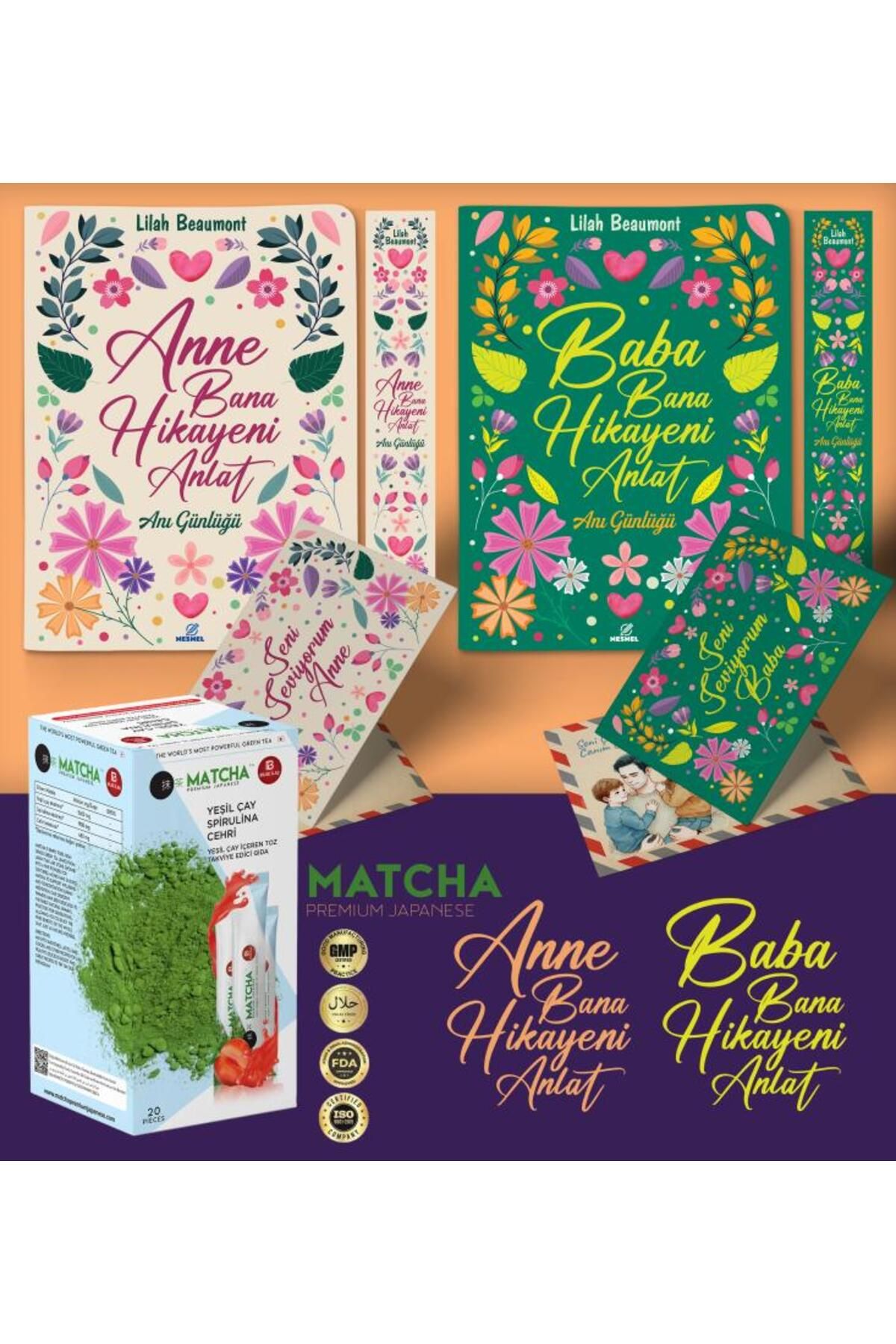nesnel yayınlar Anne ve Baba Bana Hikayeni Anlat Ayraç Kartpostal - Çilekli Matcha Çayı