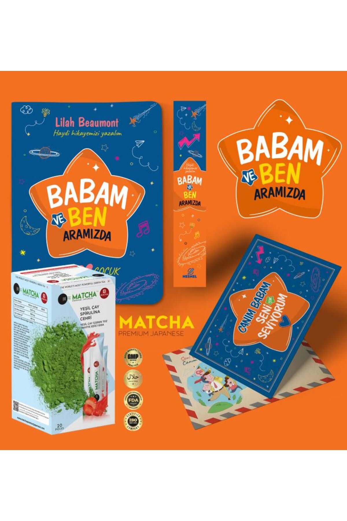 nesnel yayınlar Babam ve Ben Aramızda Ayraç Kartpostal - Çilekli Matcha Çayı