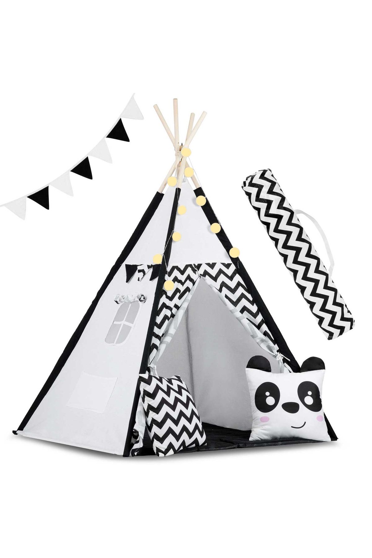 ideal STORE-idealStore TIPI Play Tent with Lights, Tipi model, Natural Cotton, with Cushions, Insulating Mat, Str 1