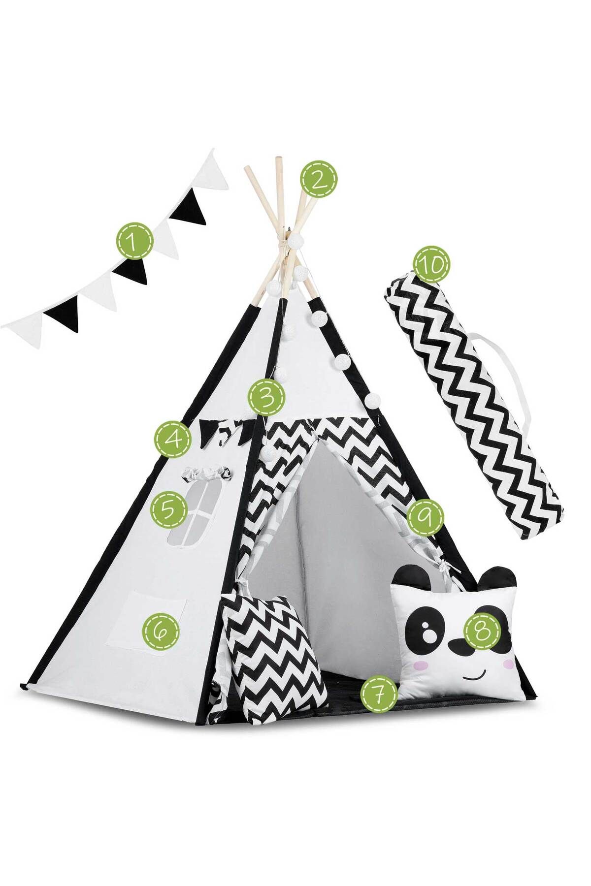 ideal STORE-idealStore TIPI Play Tent with Lights, Tipi model, Natural Cotton, with Cushions, Insulating Mat, Str 8