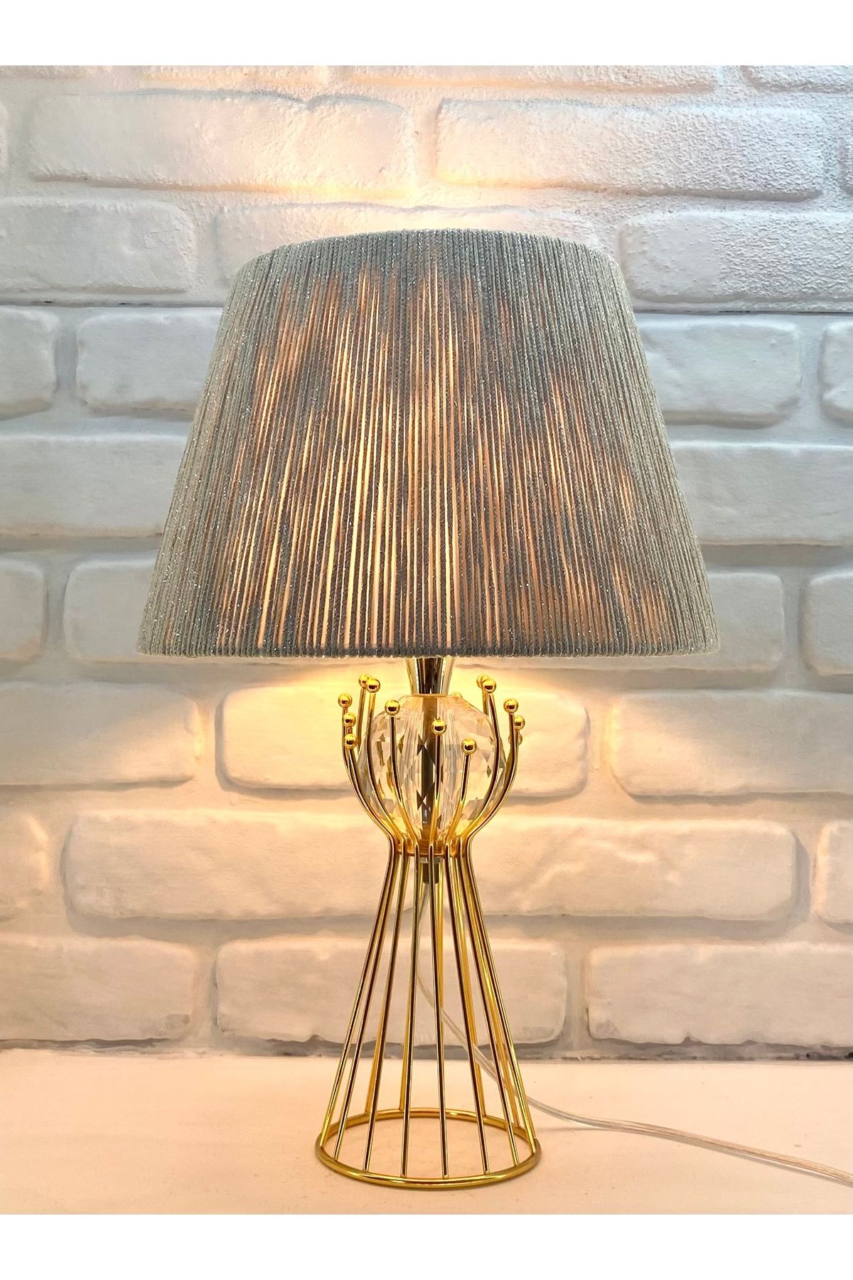 365GUNSERİSONU Decodelight Gold Kaplama Sude Model Kristal Taşlı Kumaş Şapkalı Abajur Masa Lambası