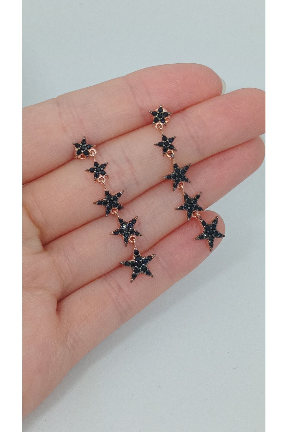 shop Taşlı Kayan Yıldız Model Rose Kaplama 925 Ayar Gümüş Küpe – Modern Tasarım
