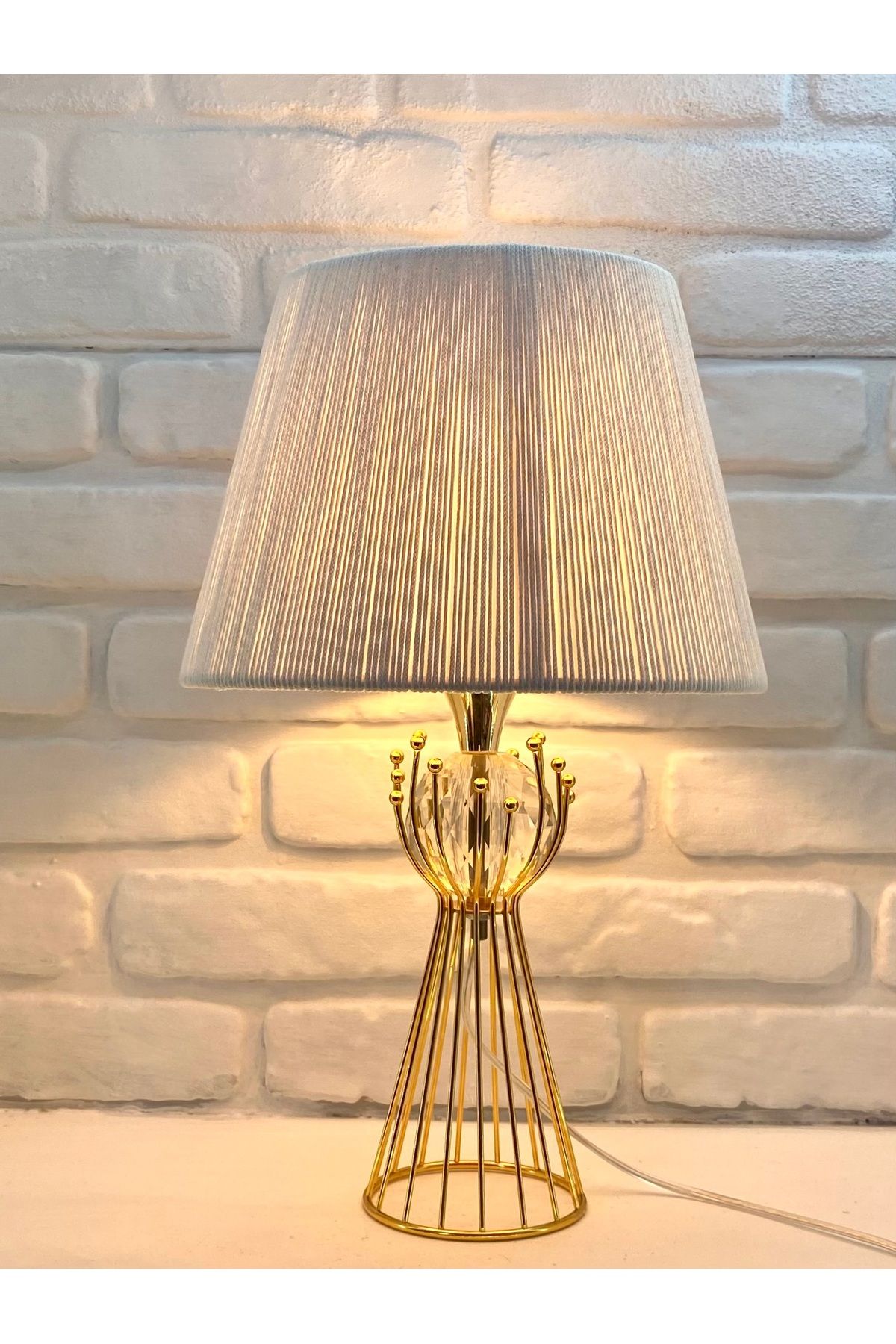 365GUNSERİSONU Decodelight Gold Kaplama Sude Model Kristal Taşlı Kumaş Şapkalı Abajur Masa Lambası