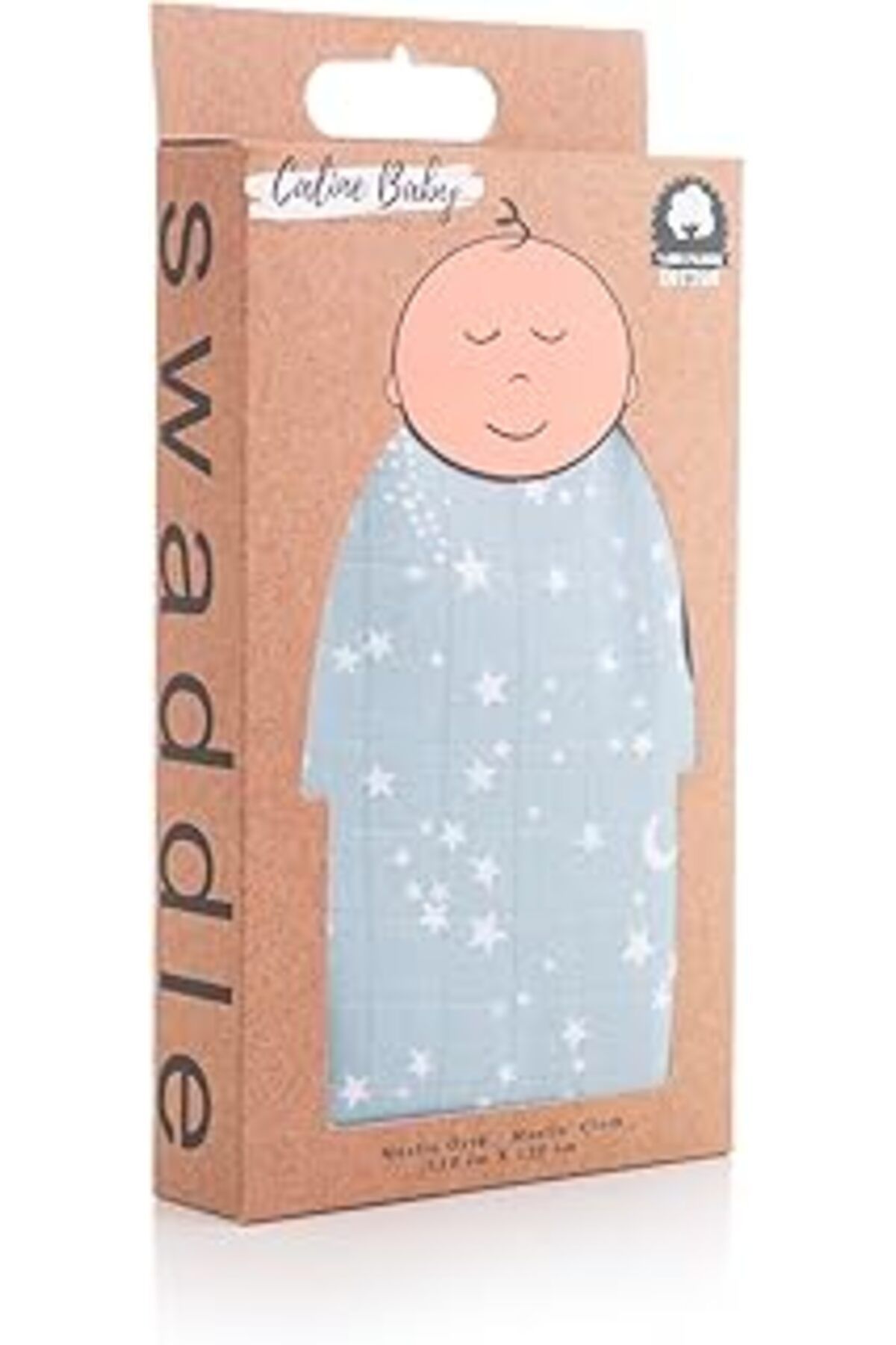 Qedii Caline Baby Müslin Bezi Örtü Yıldız Desen - Mavi 120X120 Cm + 4 Adet Ağız Mendili