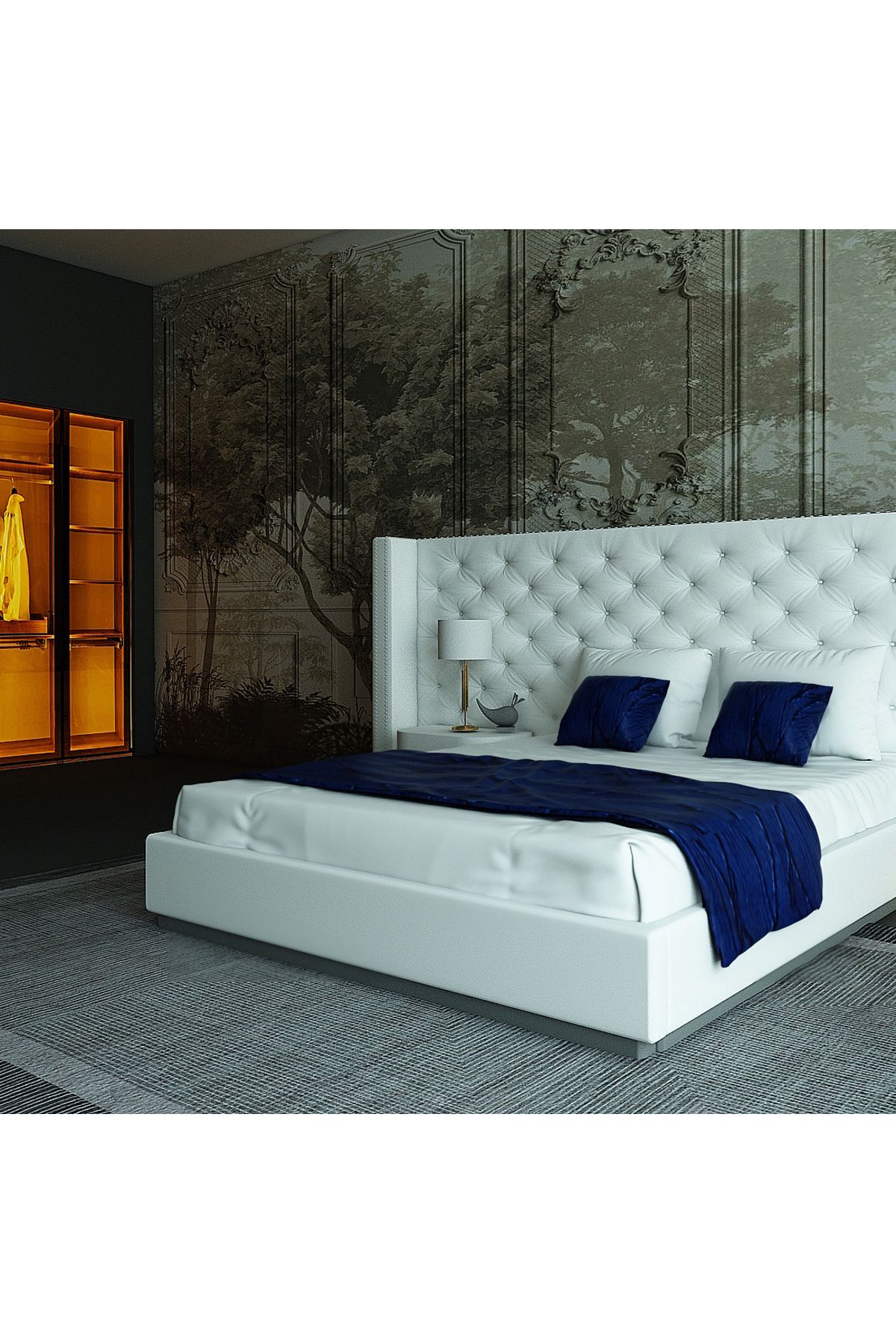 KARAT design lacivert lüks otel tarzı çift kişilik Yatak Kırlent Kılıfı Ve Runner Seti