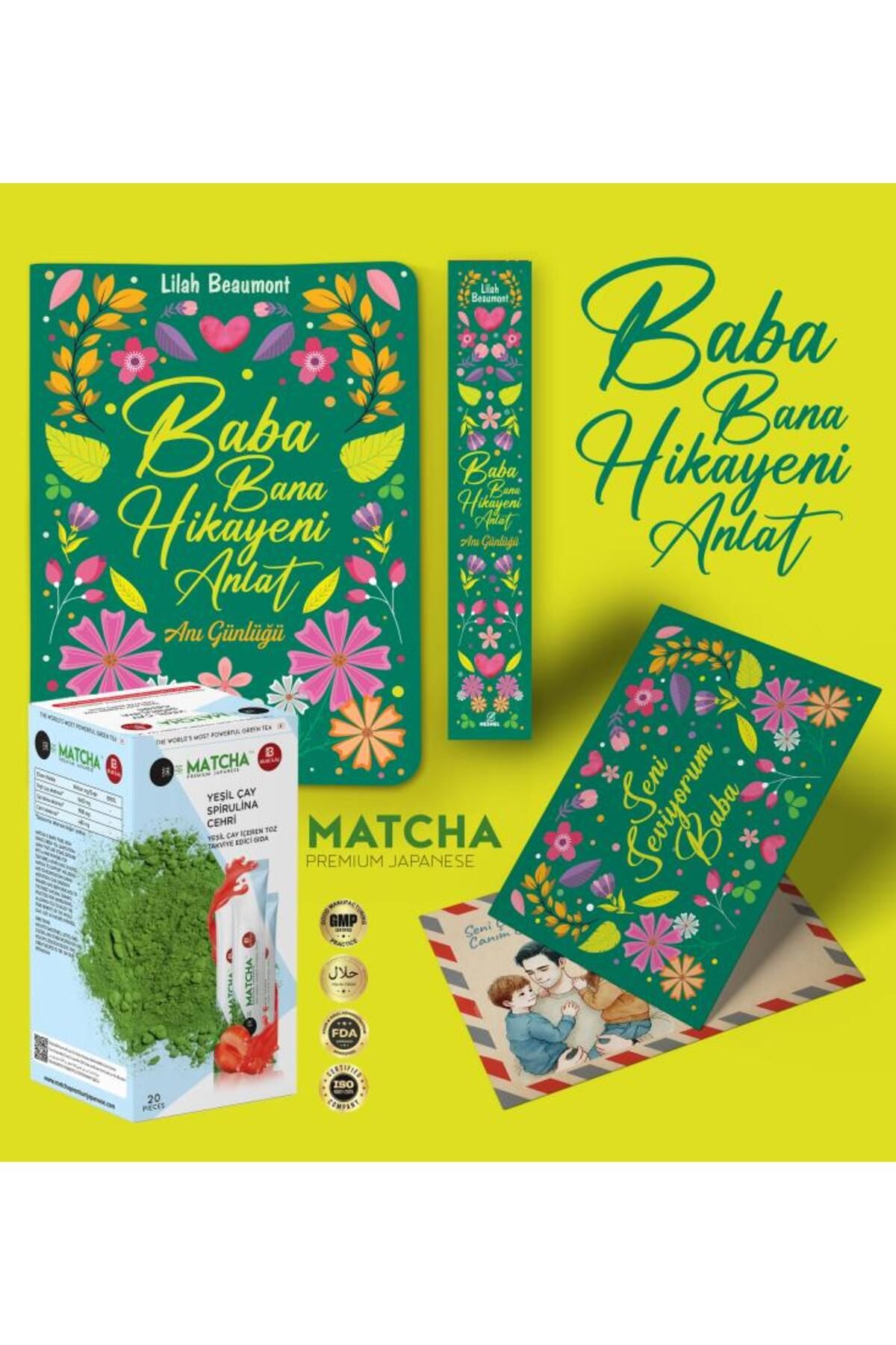 nesnel yayınlar Baba Bana Hikayeni Anlat Ayraç Kartpostal - Çilekli Matcha Çayı